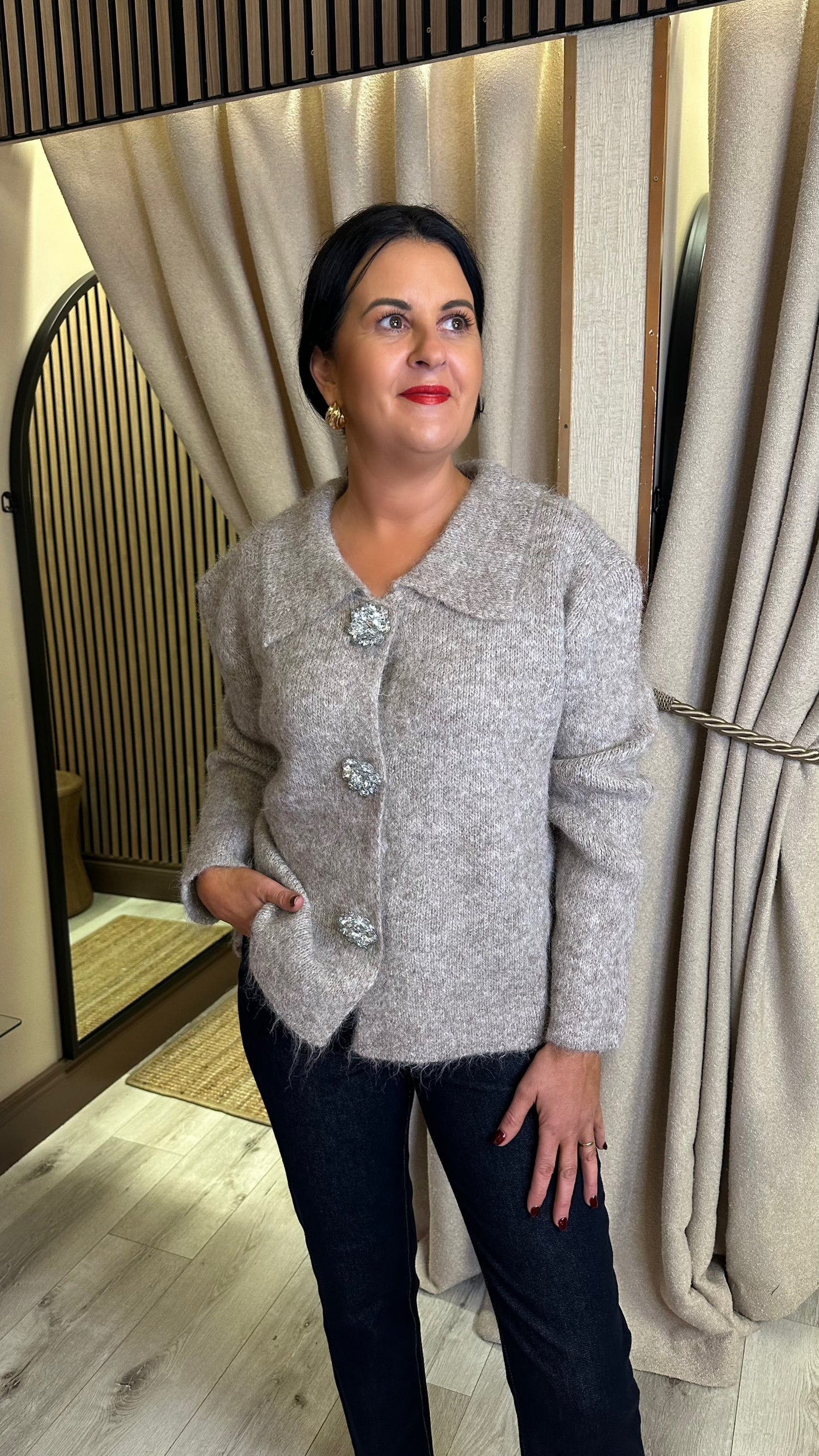 Taupe Crystal Cardigan