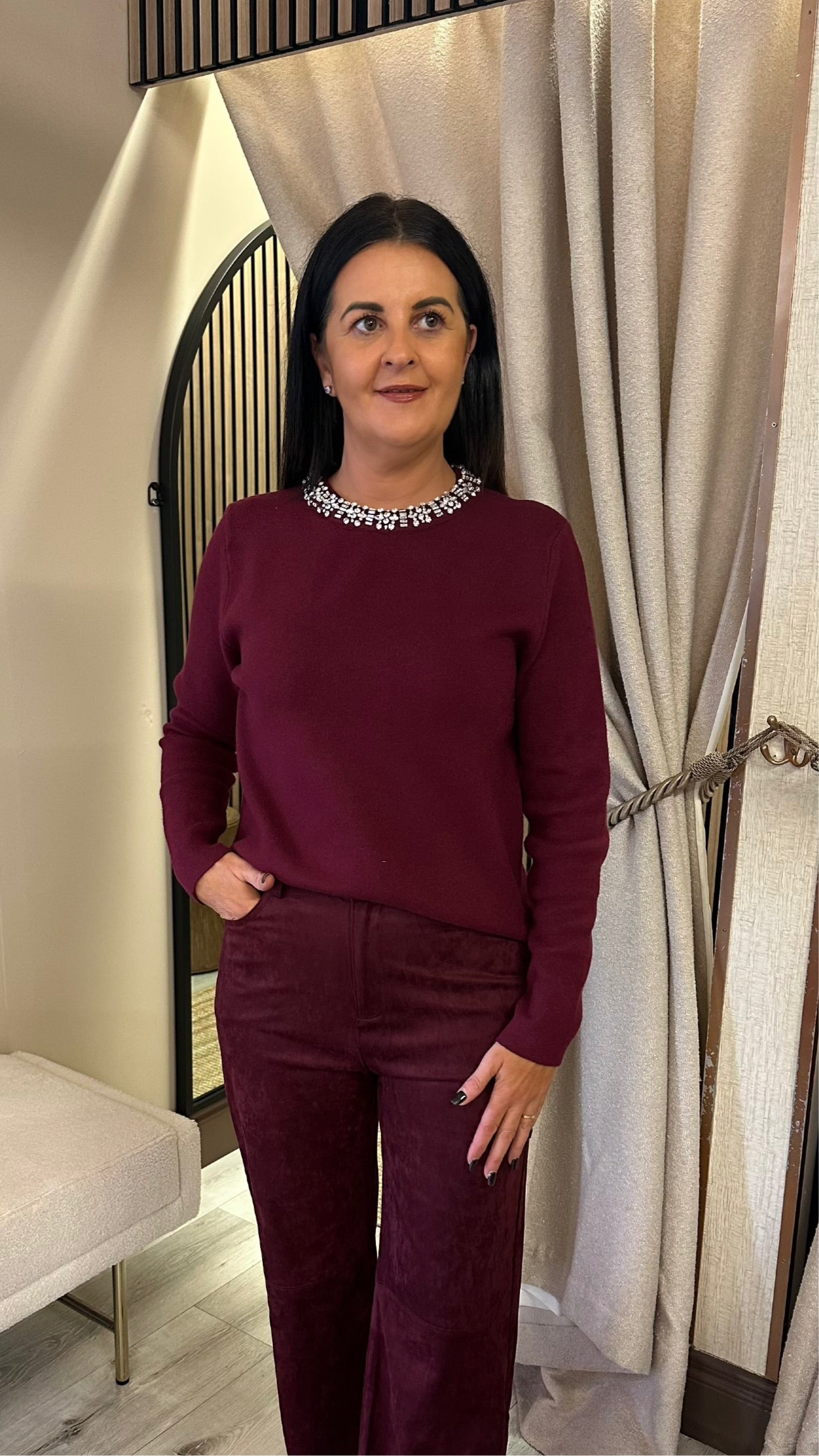 Wine Embellished Knit