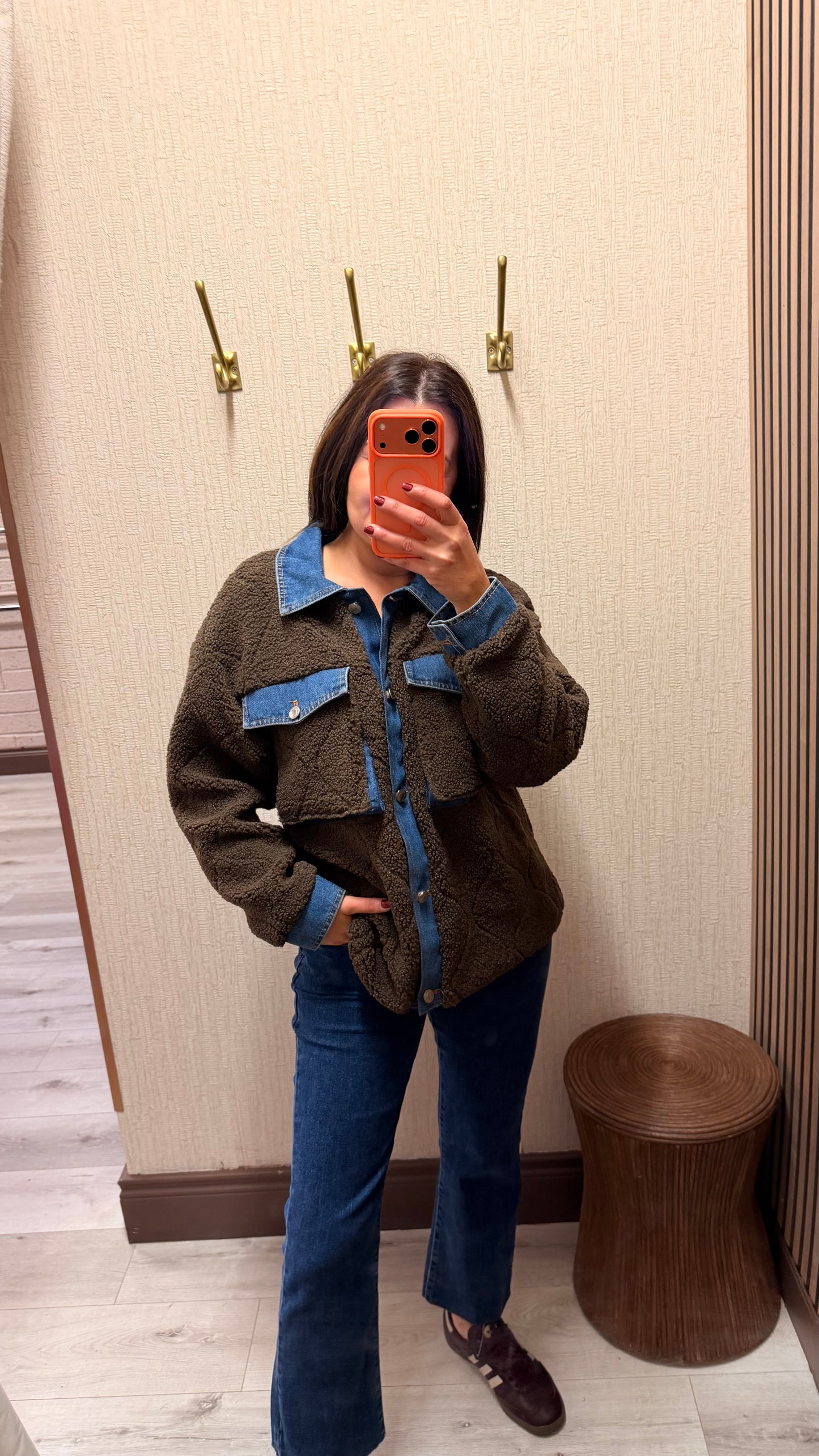Brown Denim Trim Shacket