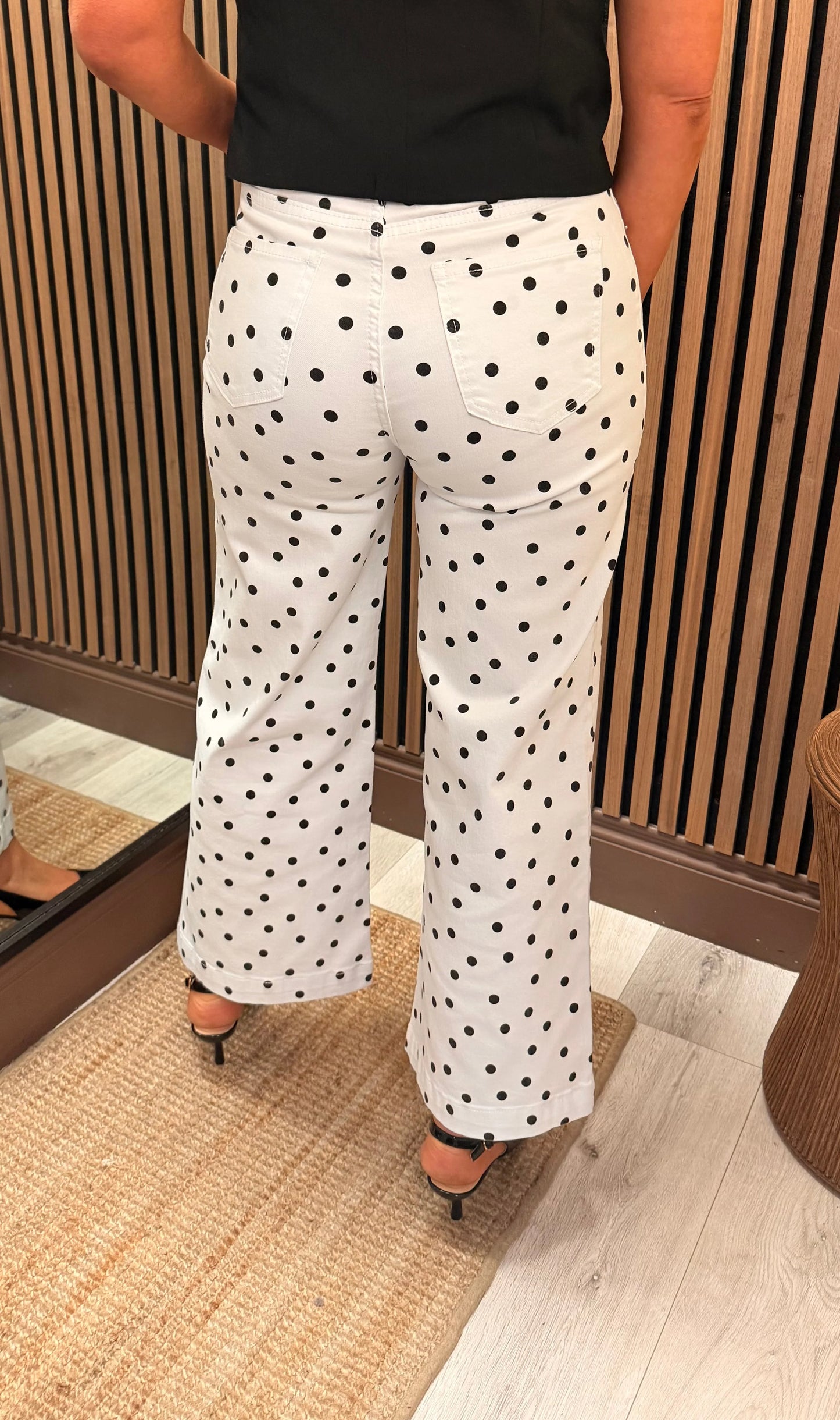 Polly Polka Dot Wide-Leg Cropped Jeans—Black/White