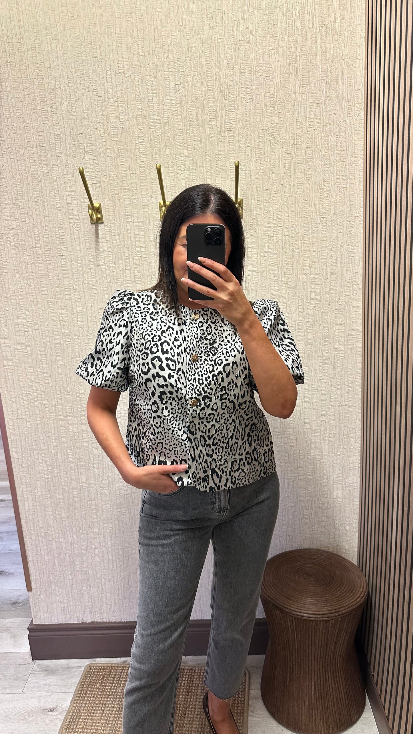 Grey Leopard Button-down Top