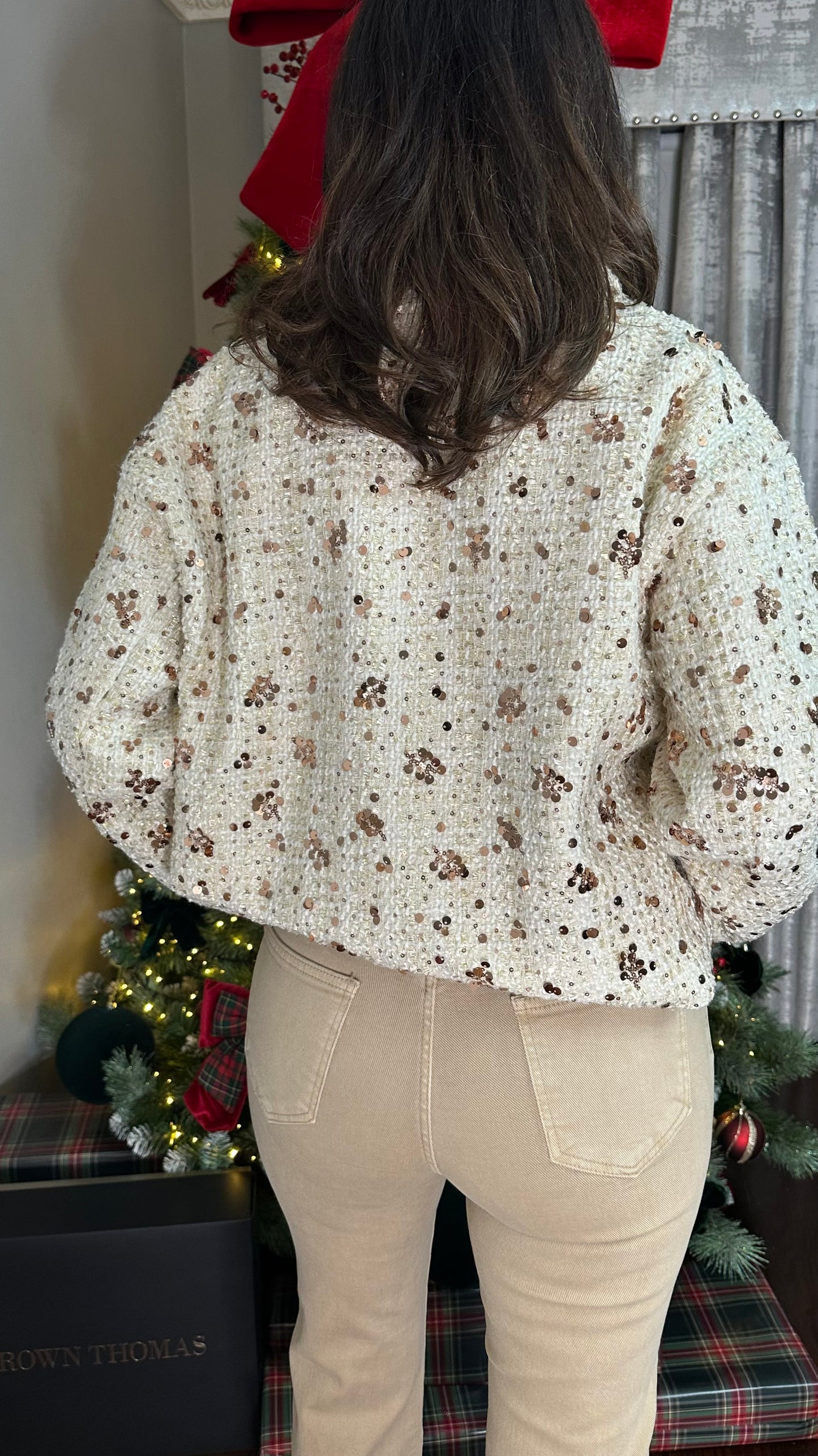 Beige Turn-Up Diamanté Jeans