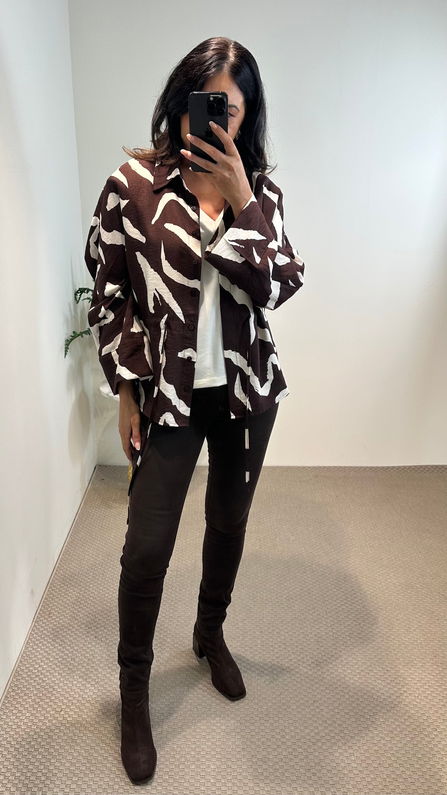 Brown & Cream Abstract Top