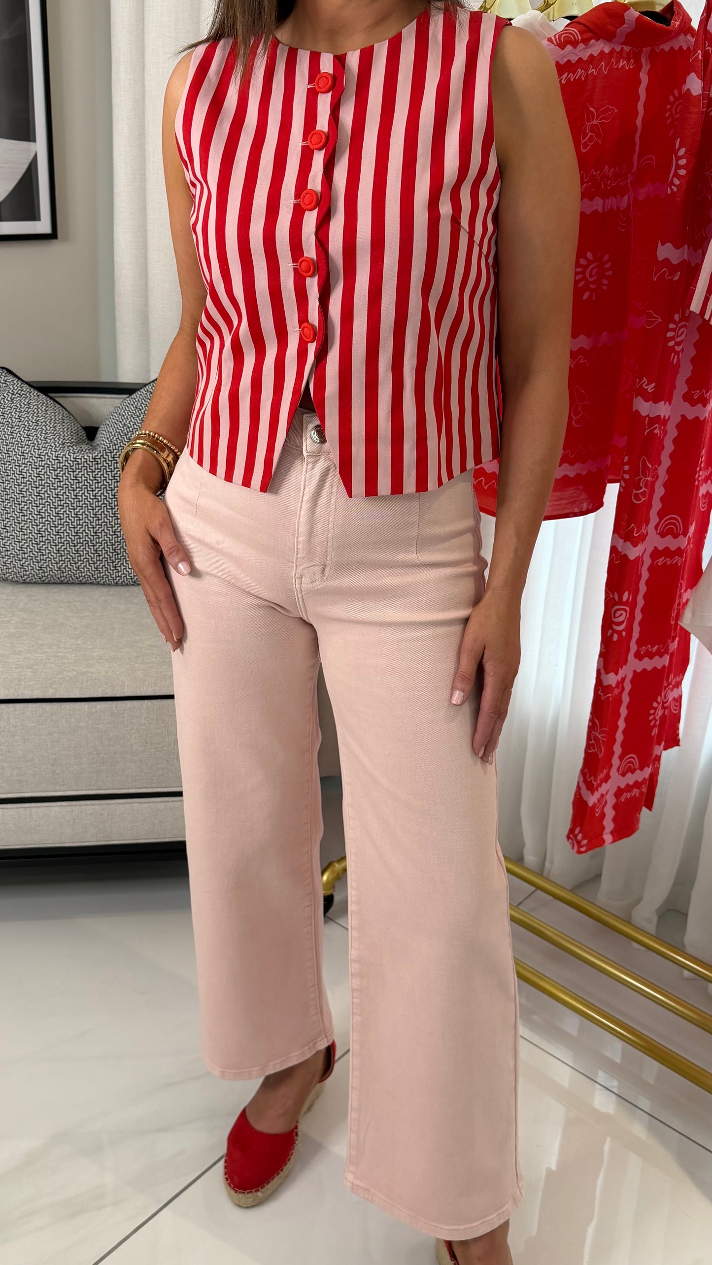 Light Pink Cropped Wide Leg Jeans