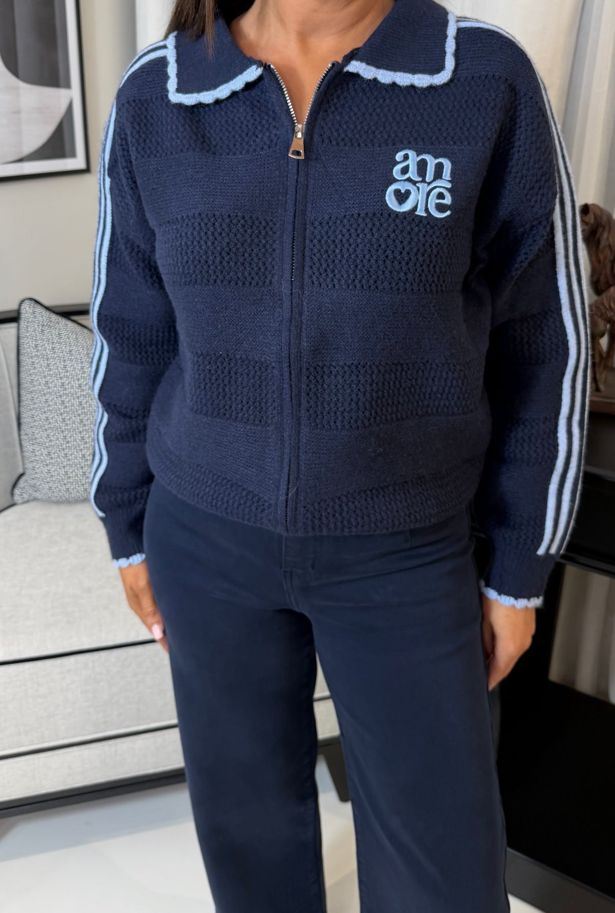 Navy & Blue Knit Zip