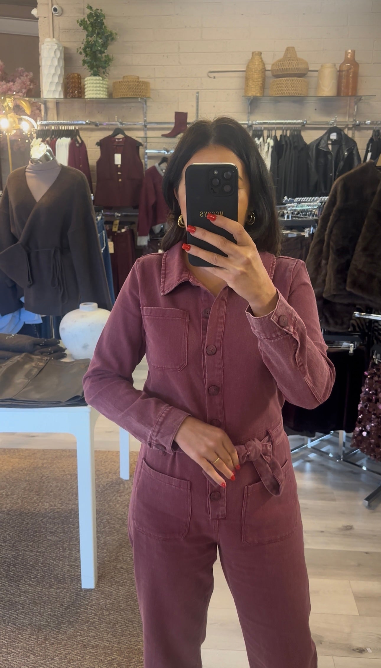 Burgundy Denim Jumpsuit