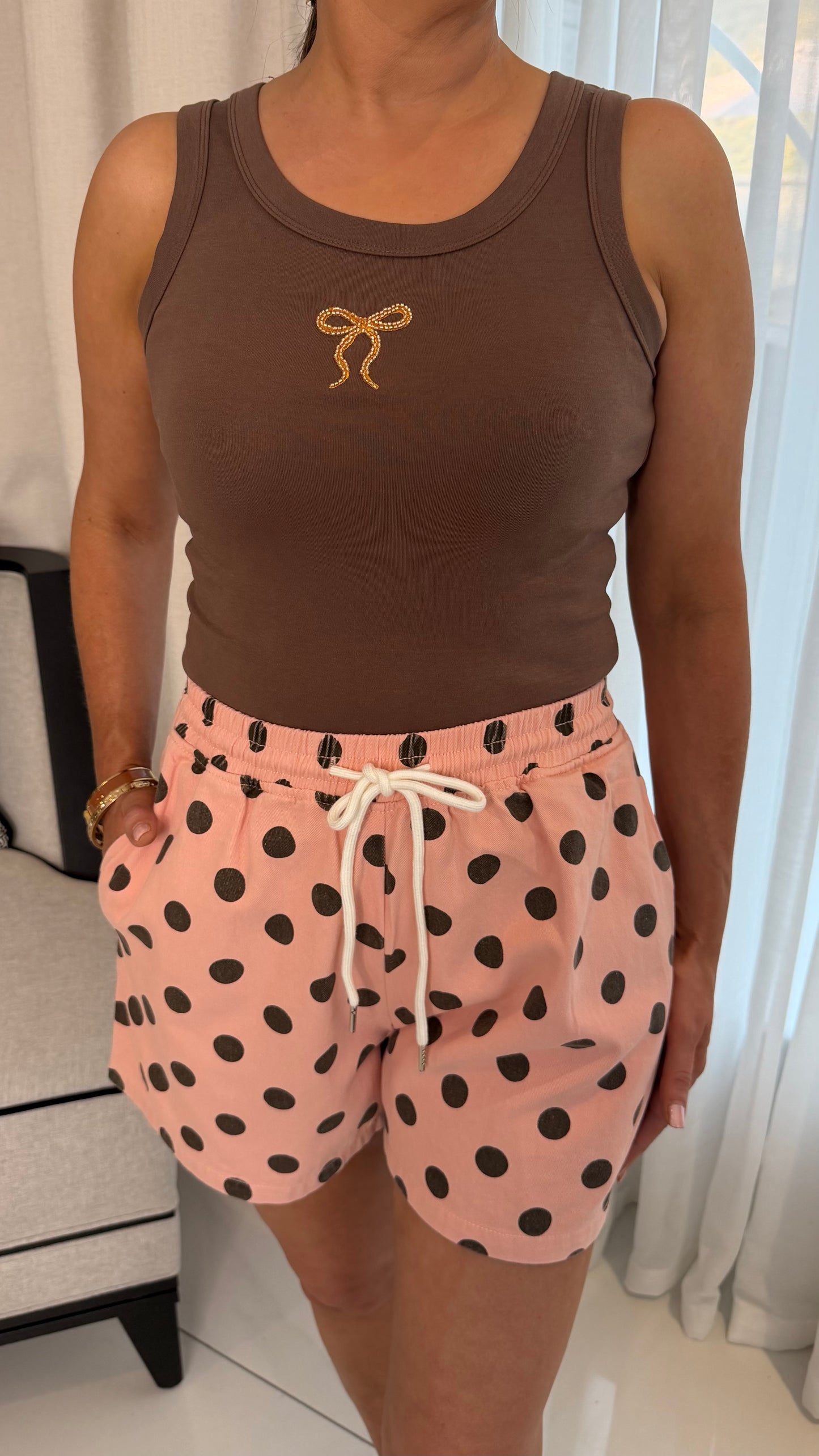 Brown Embroidered Tank Top