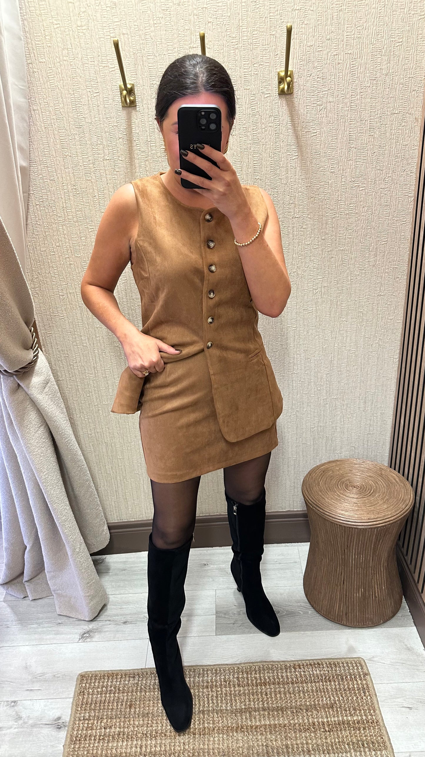 Camel Suedette Mini Skirt