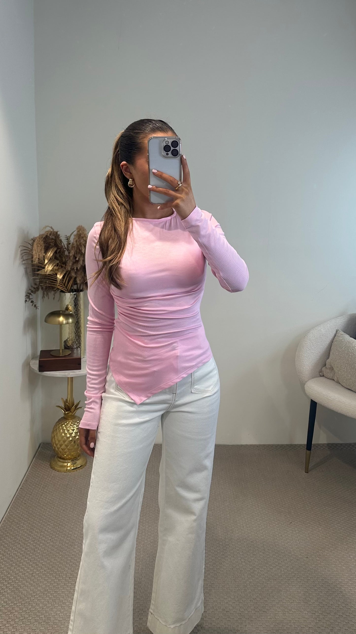 Pink Longsleeve Ruched Top