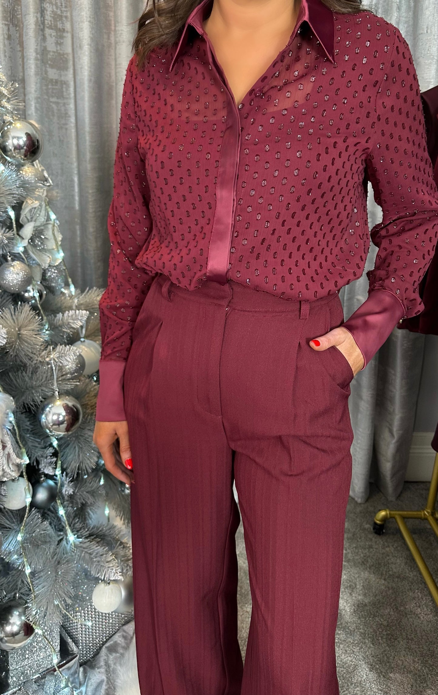 Burgundy Pinstripe Trousers