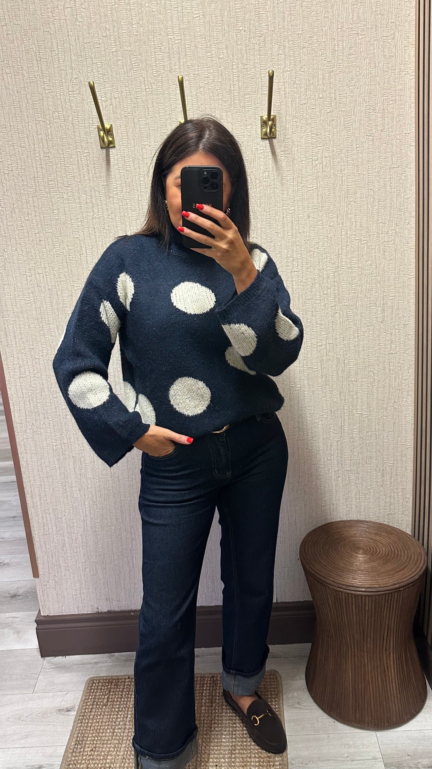 Navy Polka Dot Jumper- Highneck