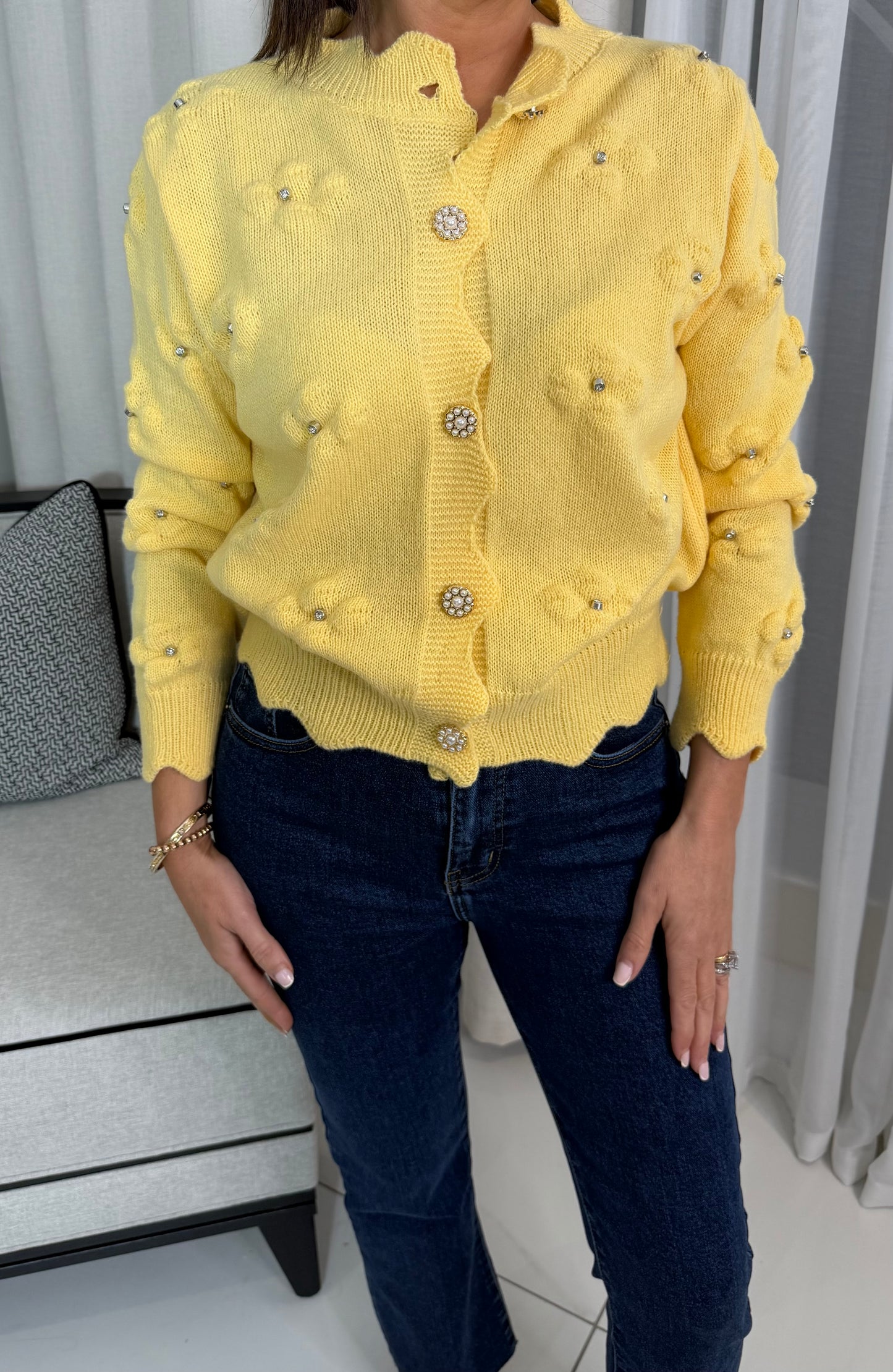 Yellow Embellished Cardigan