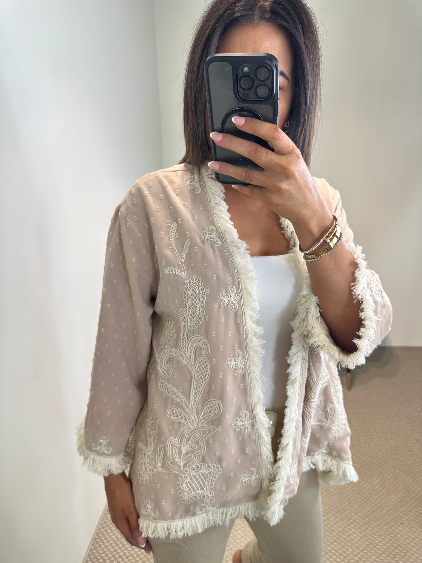 Embroidered Taupe Kimono