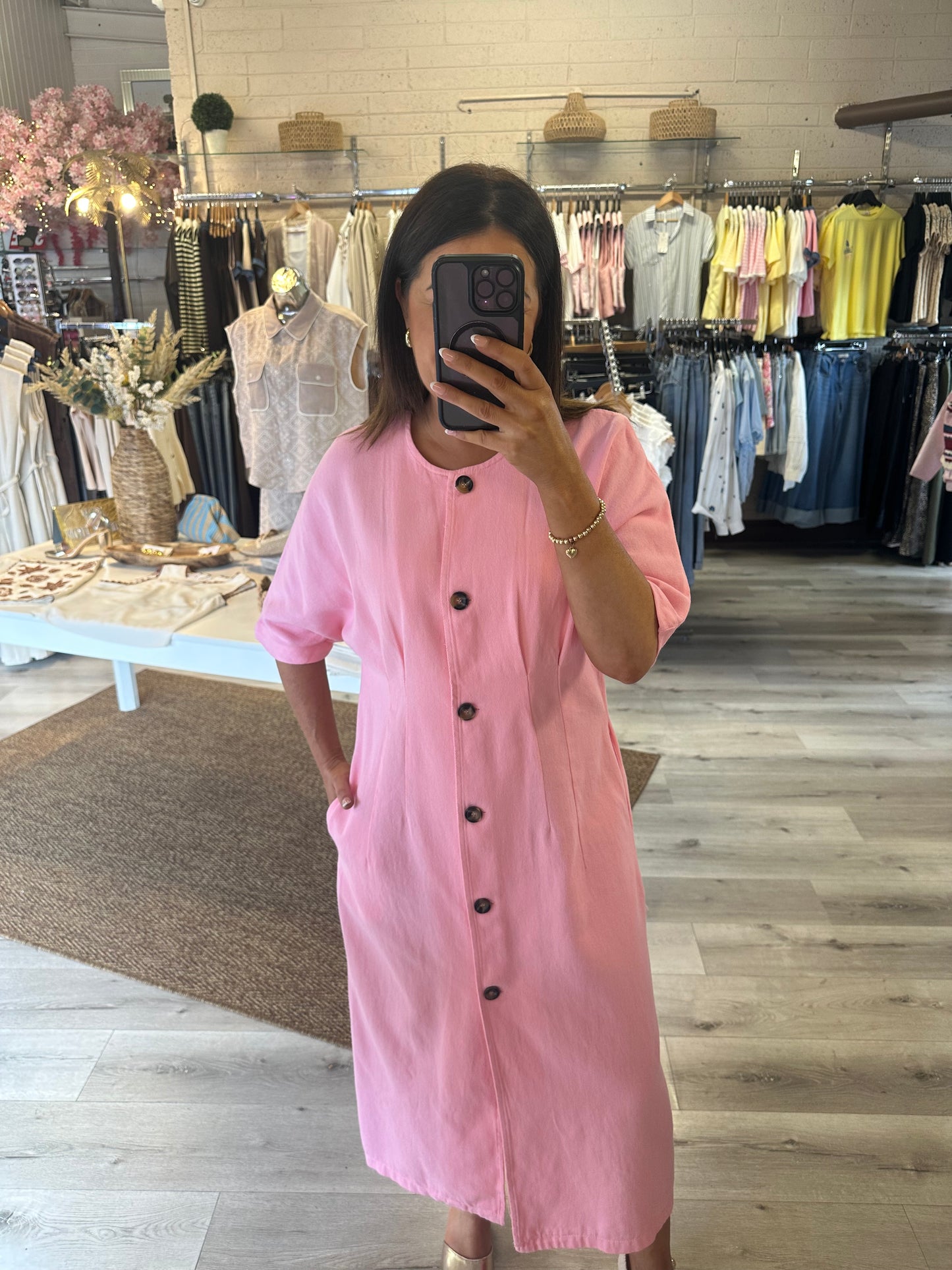 Pink Denim Longline Dress
