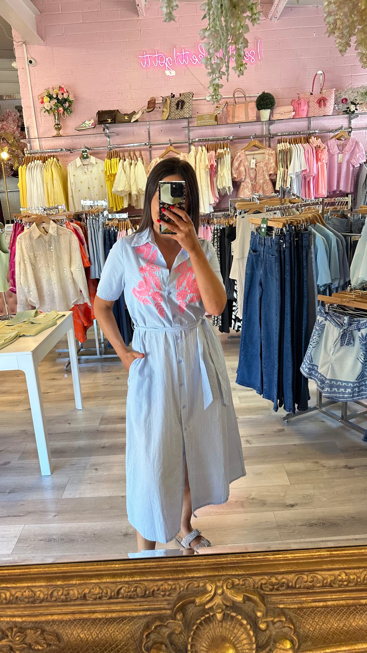 Blue Pinstripe Shirt Dress