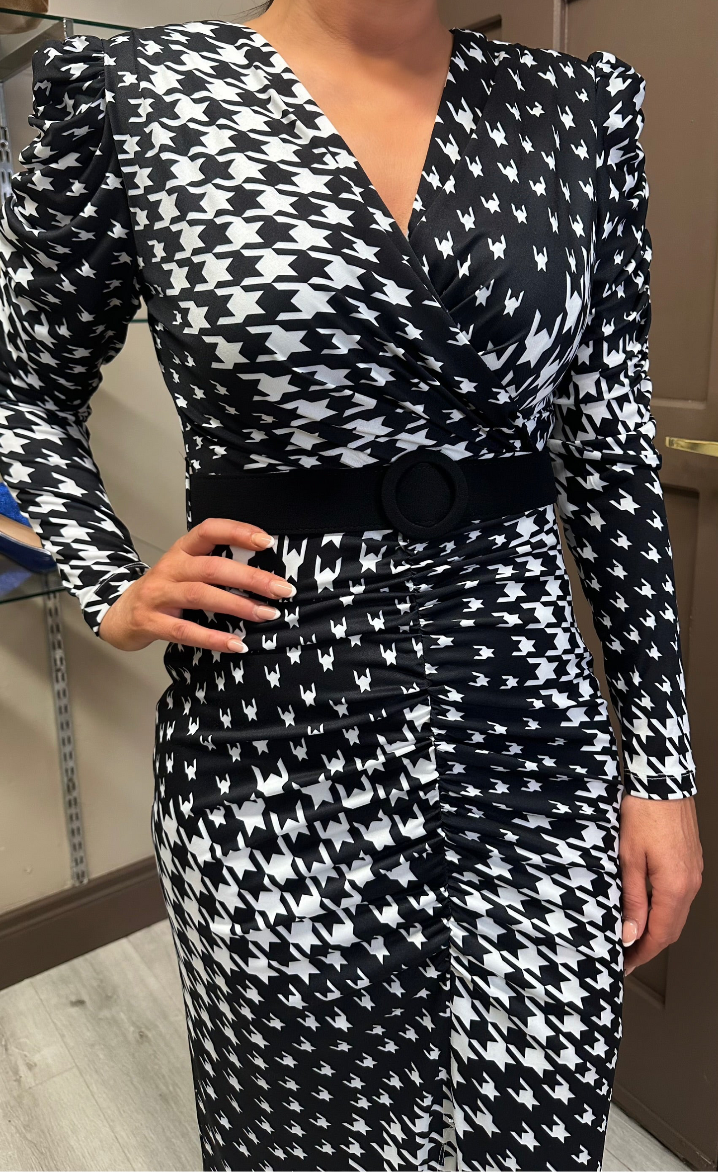 Houndstooth Ruched Dress