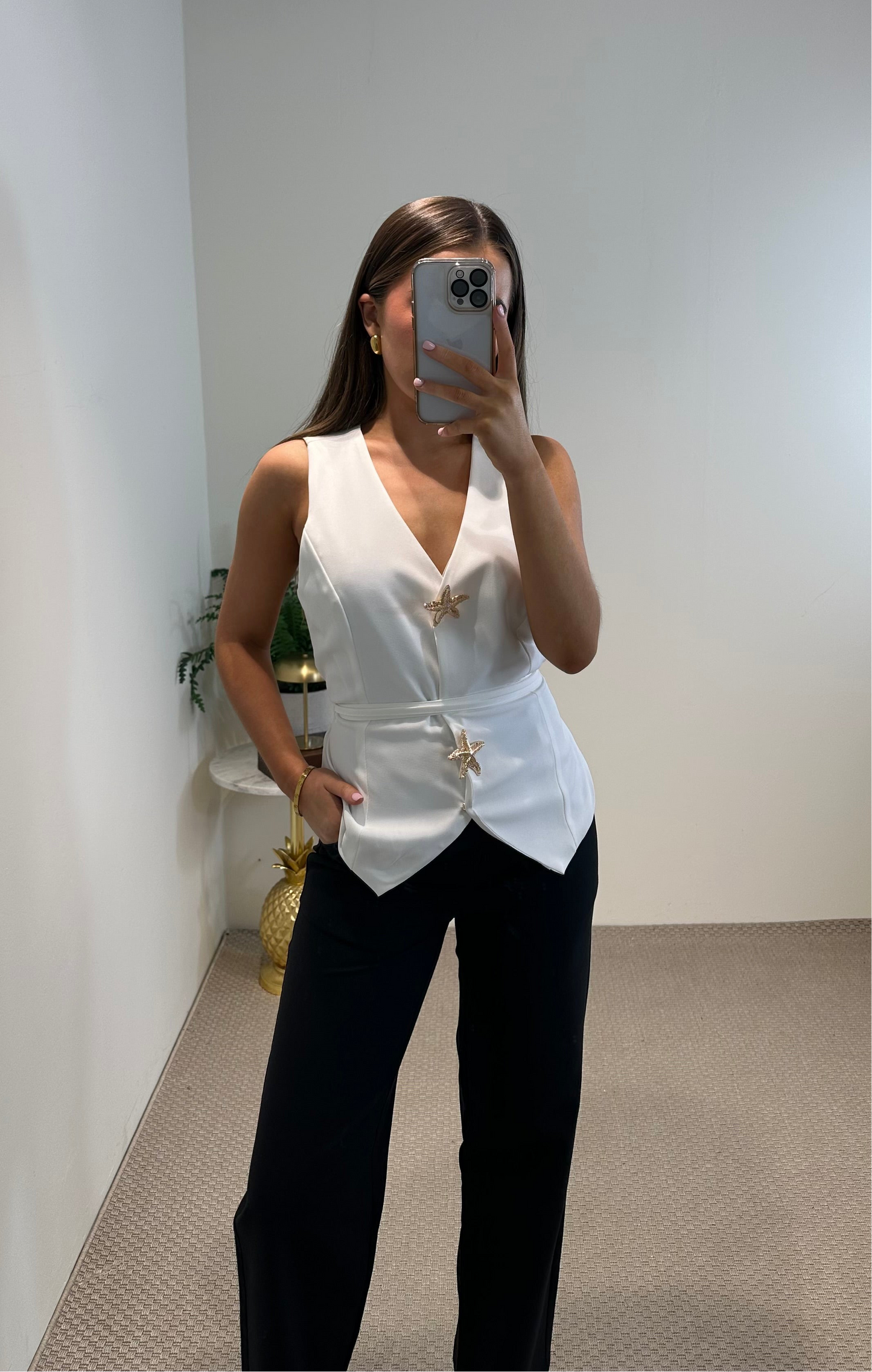 White Waistcoat with Tie Belt