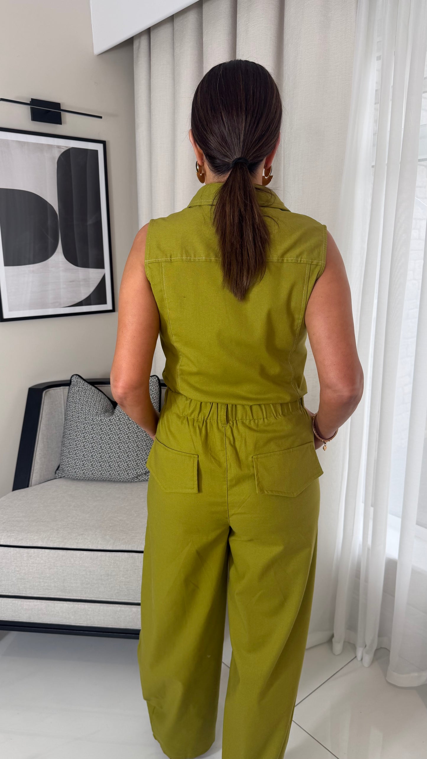 Olive Sleeveless Button-Down Shirt