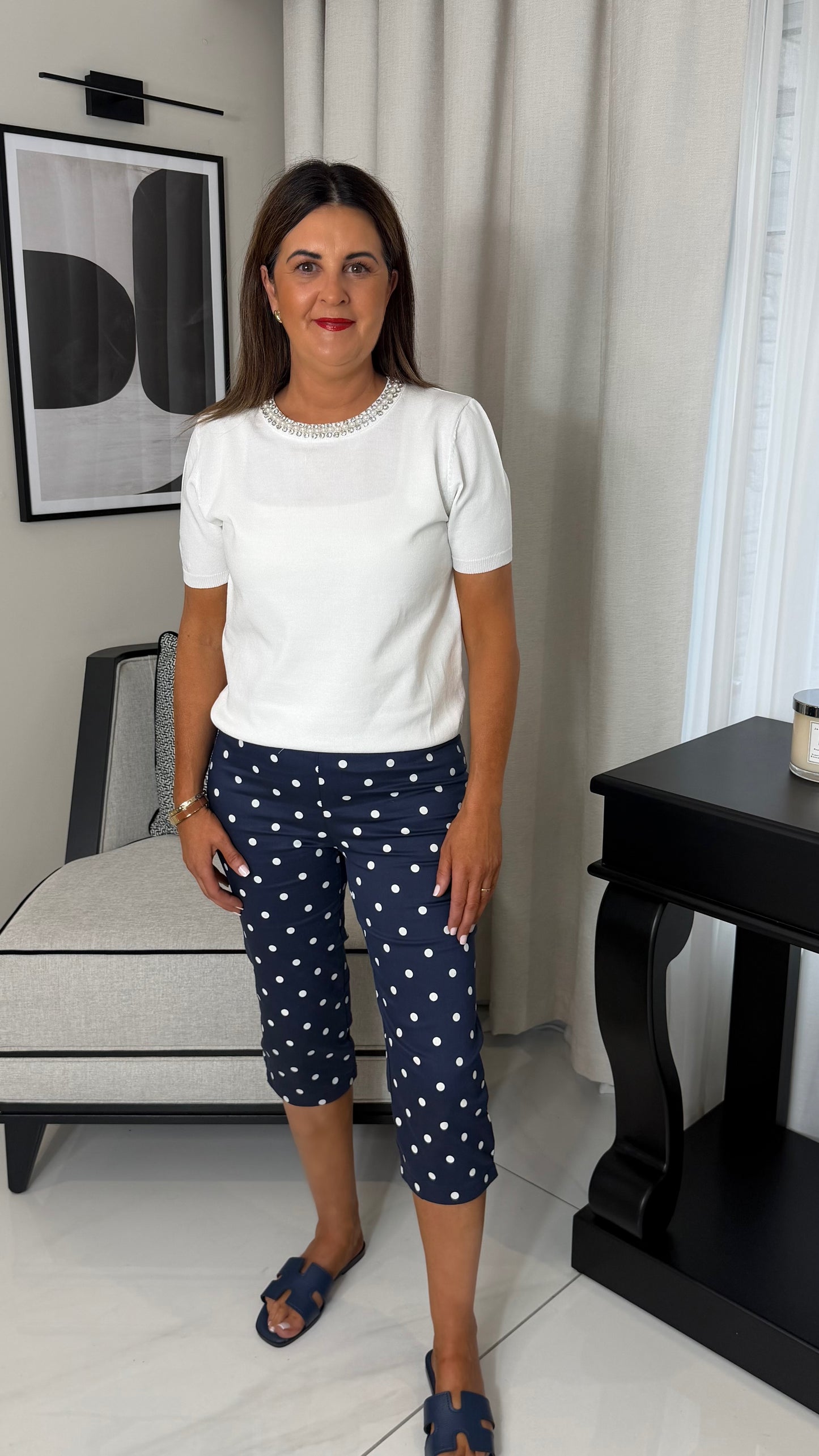White Embellished Short Sleeve Knit