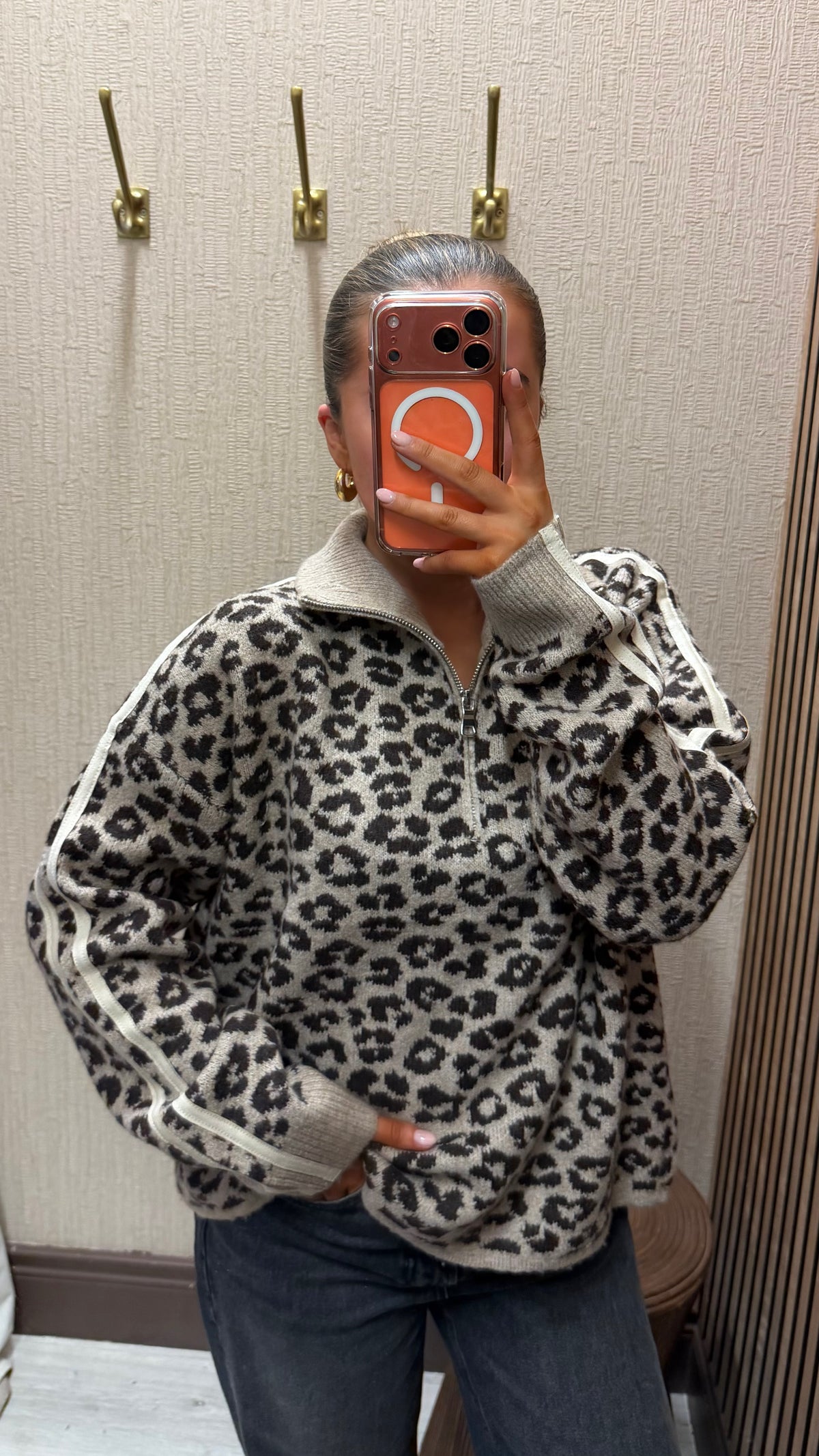 Leopard Print Knit Halfzip