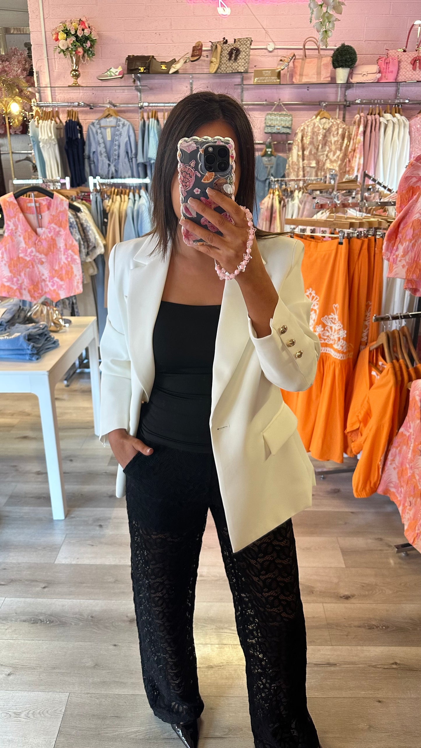 White Oversized Blazer with Gold Buttons
