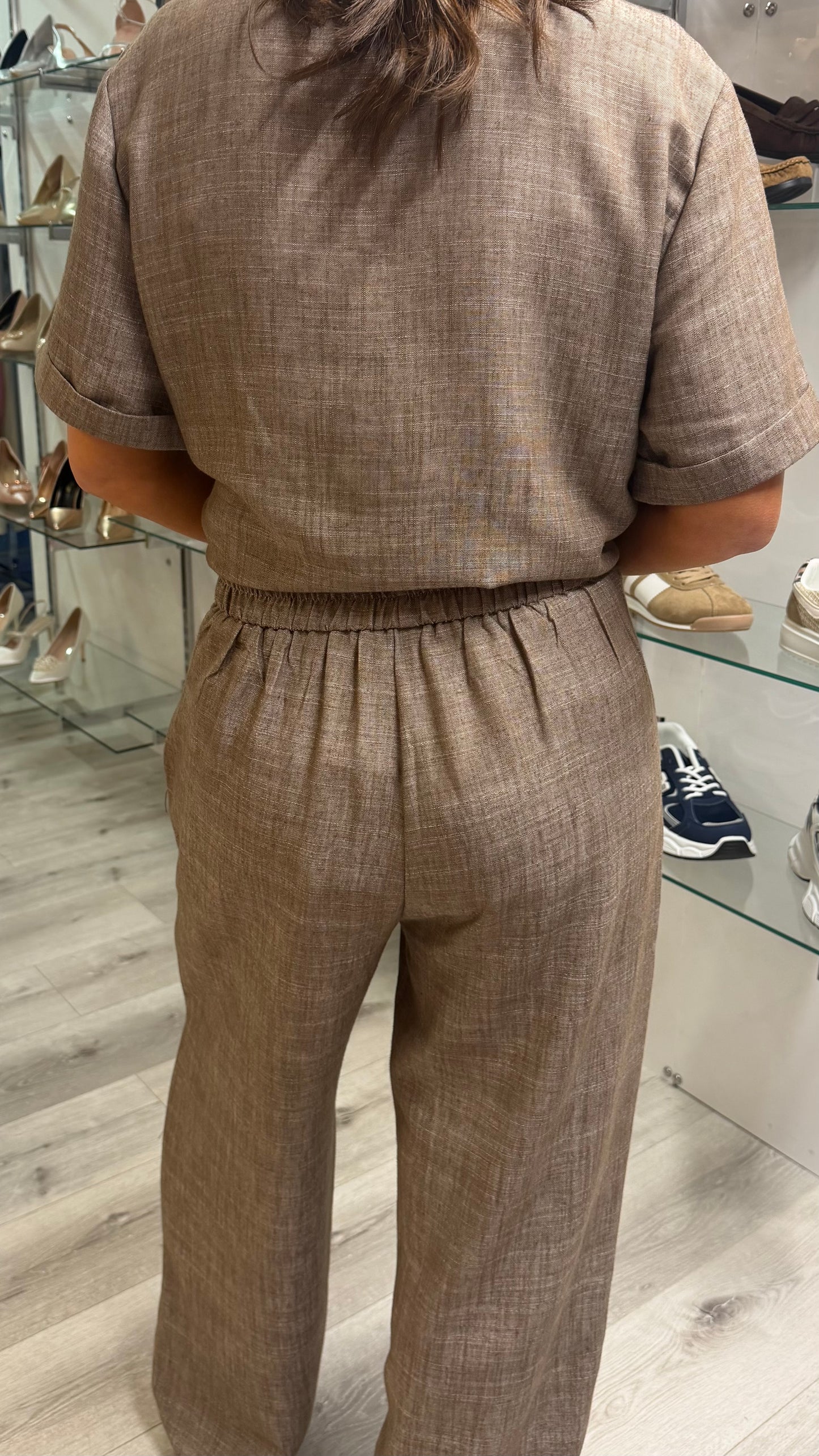 Coffee Linen-Blend Trousers