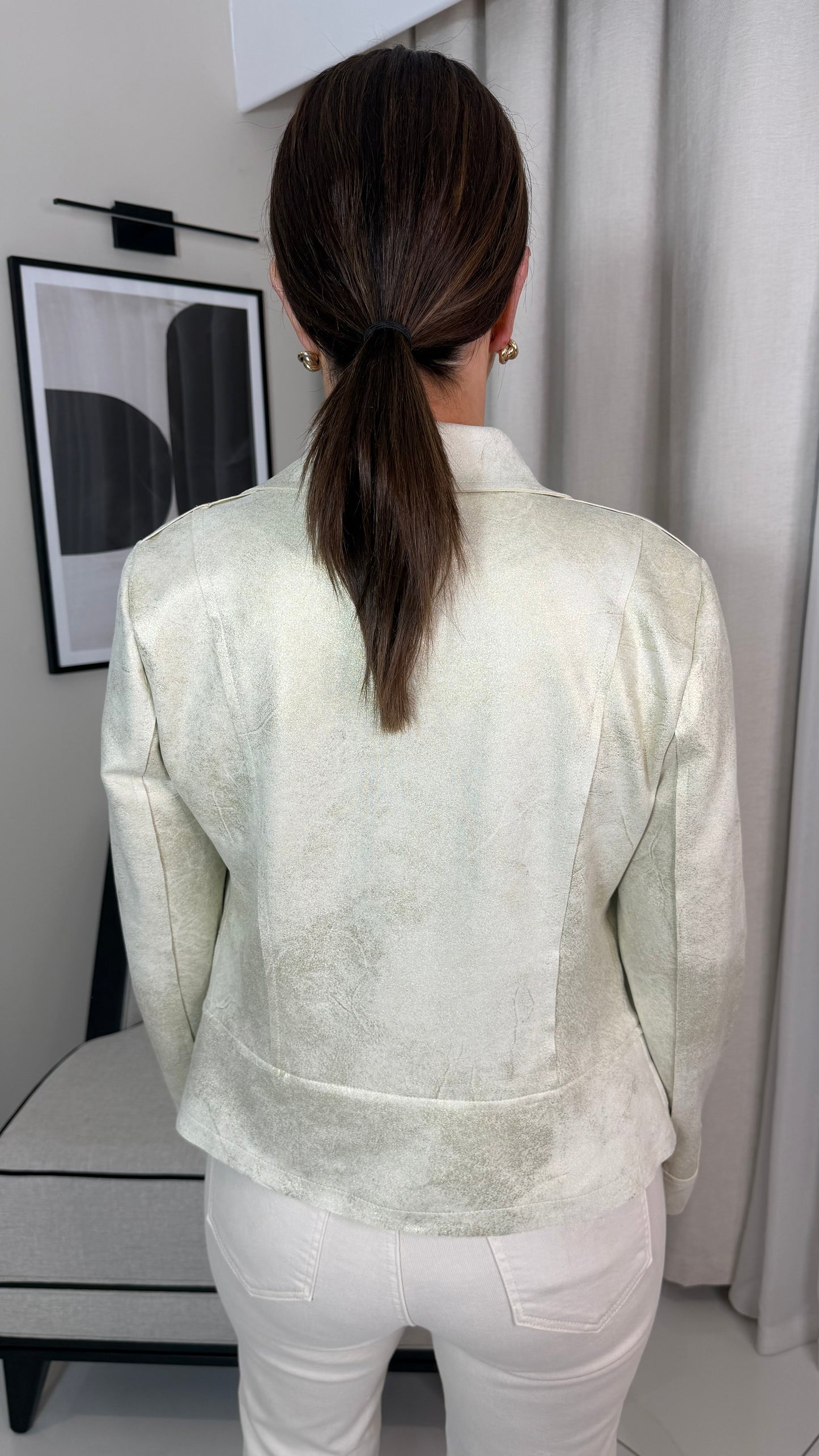 Cream & Gold Biker Jacket