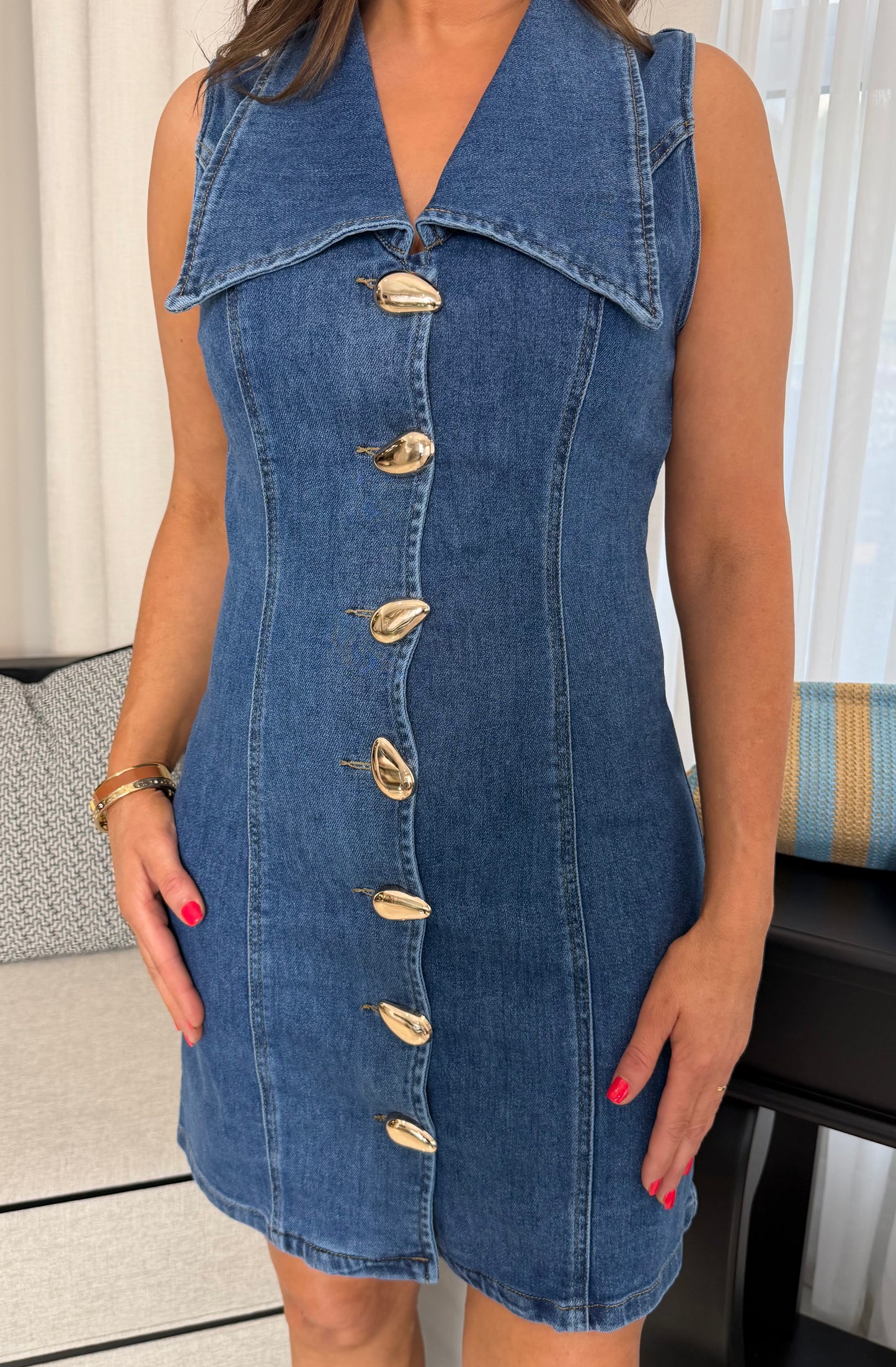 Kiera Denim Gold Button Dress