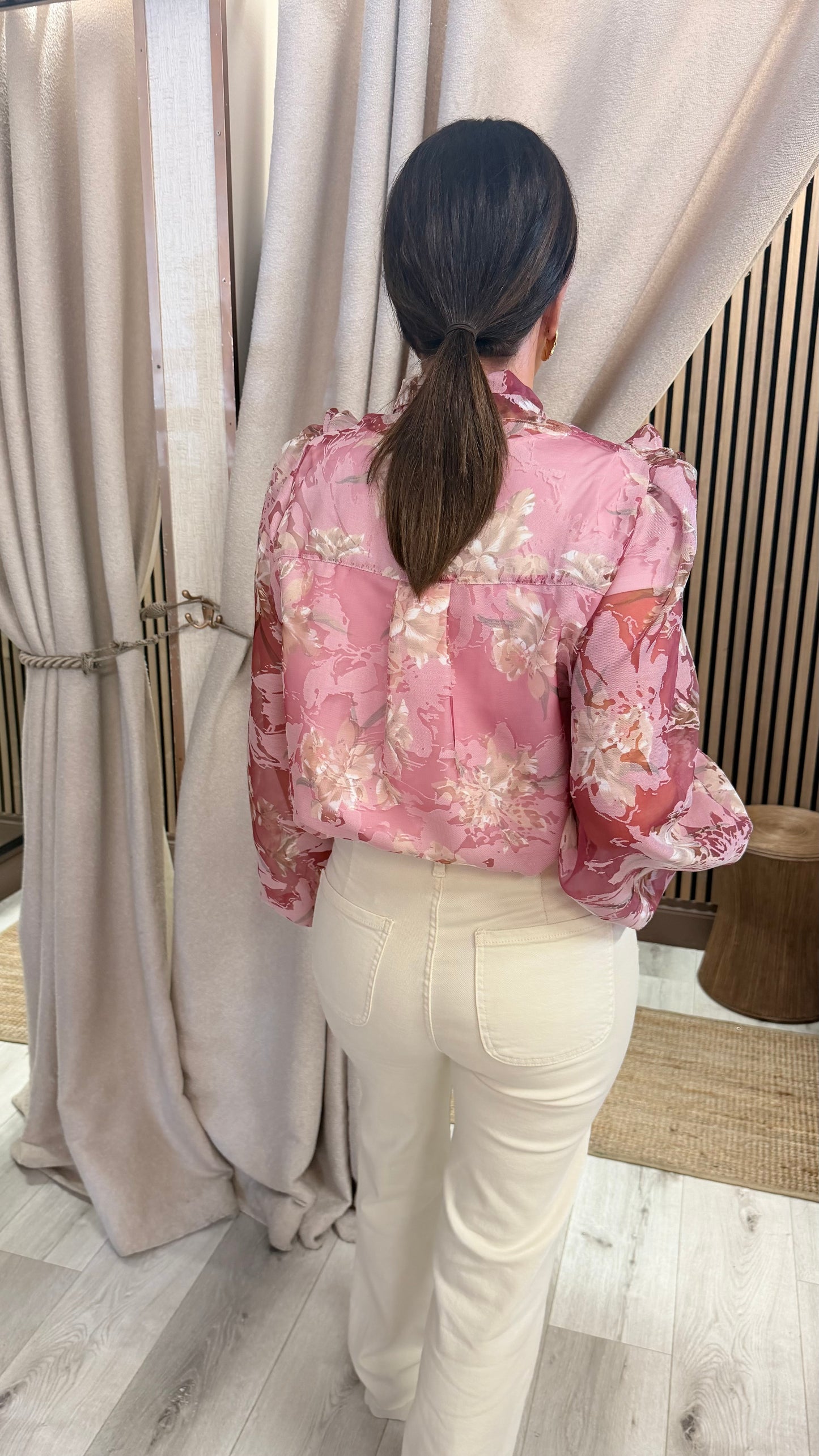 Pink Floral Tie Bow Blouse