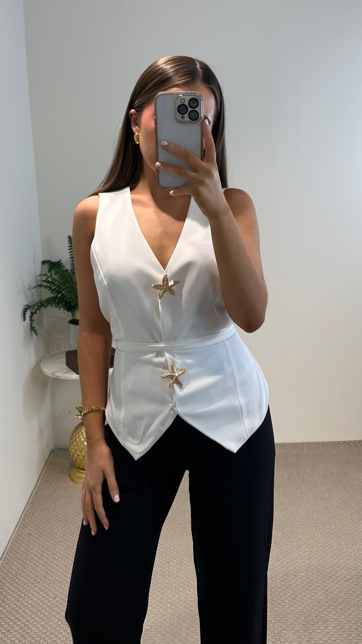 White Waistcoat with Tie Belt