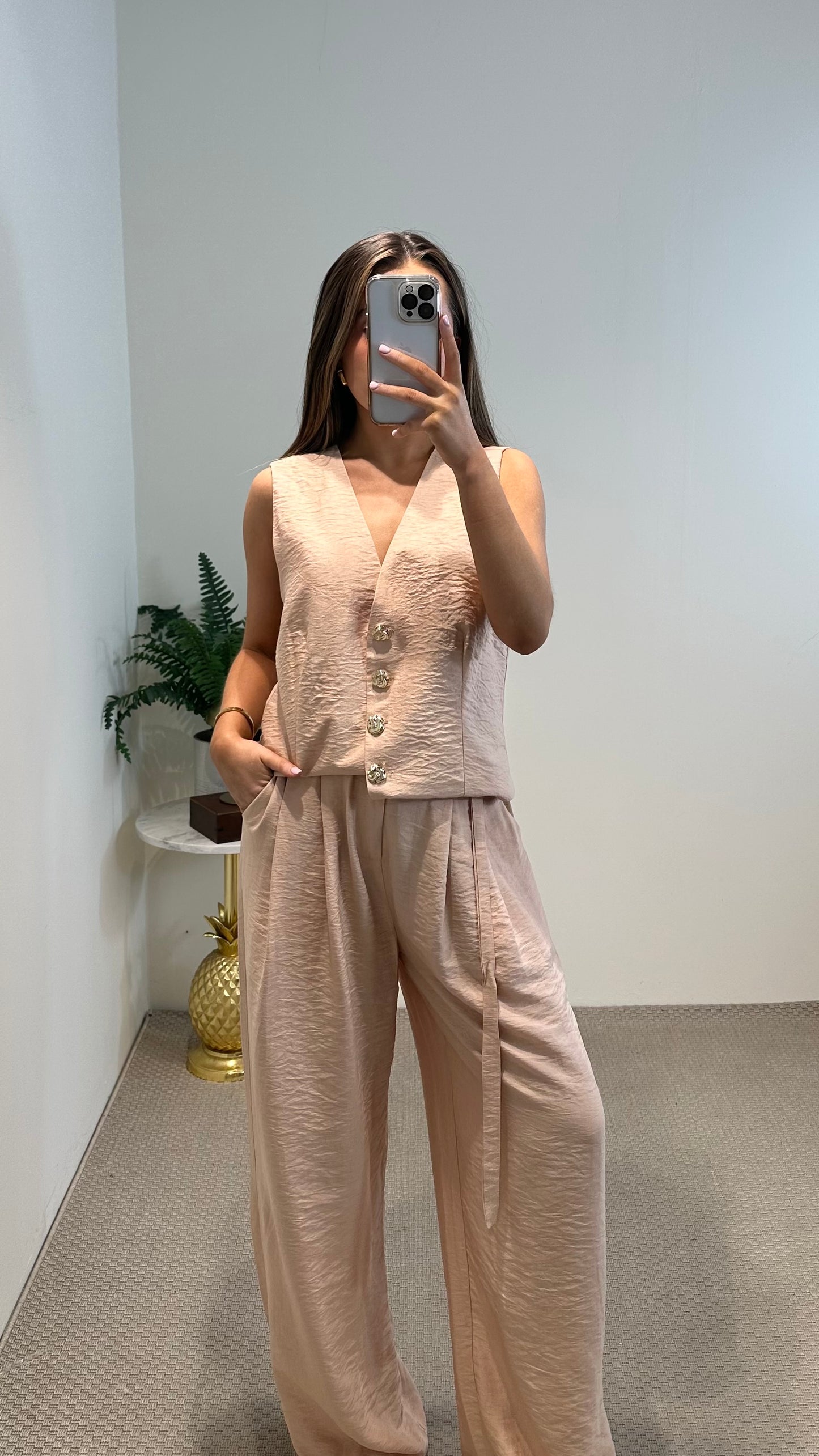 Peach Wide-Leg Trousers