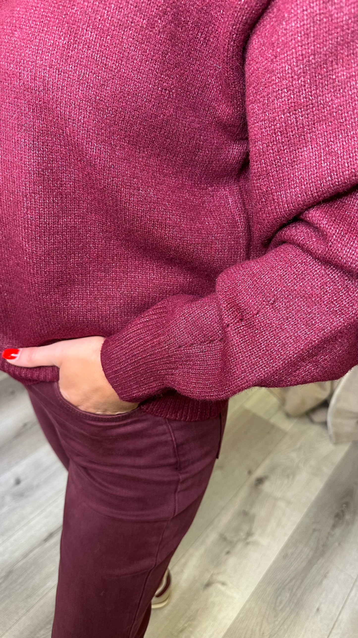 Wine Polo with Denim Collar