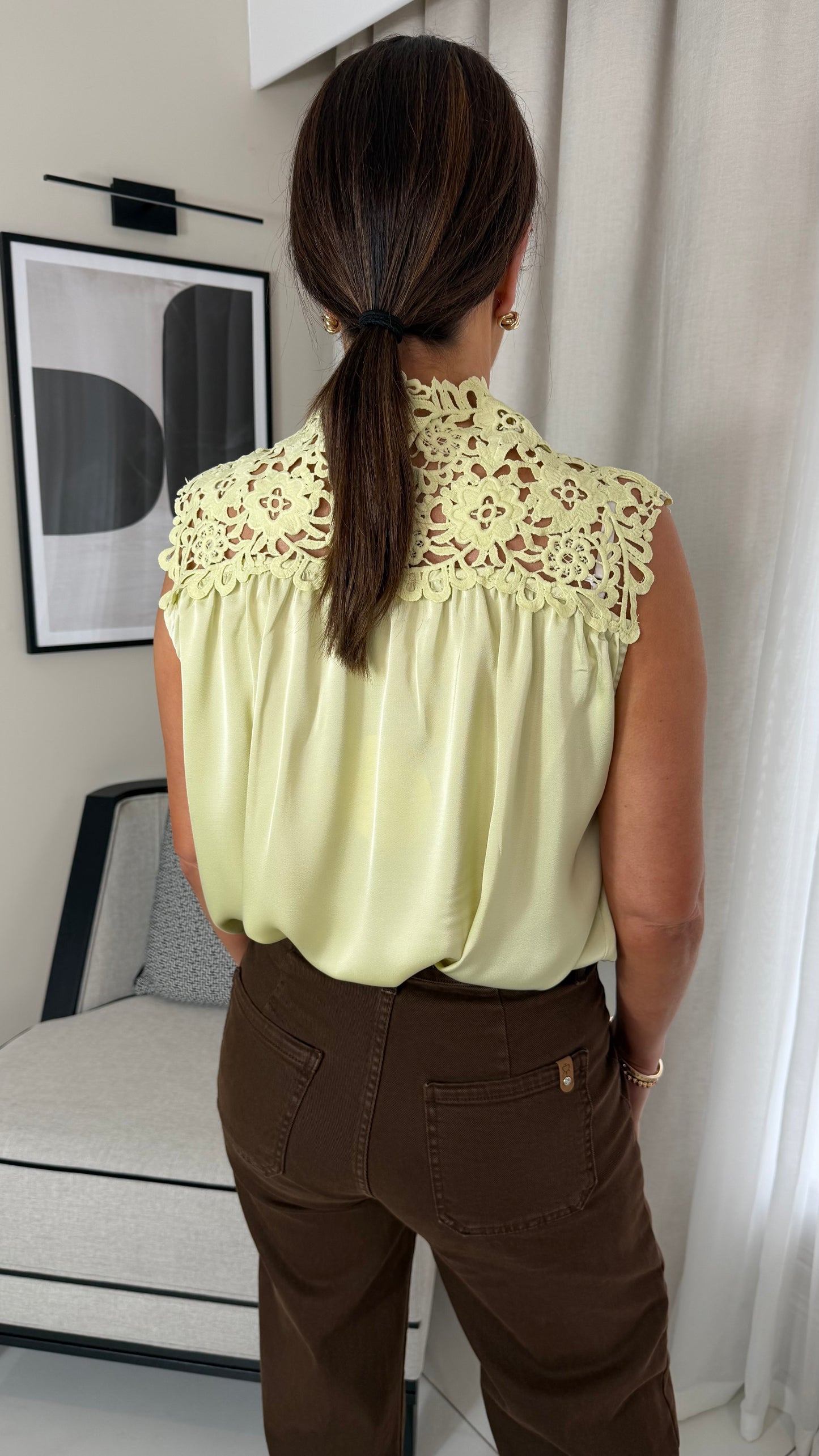 Sage Satin & Crochet Top