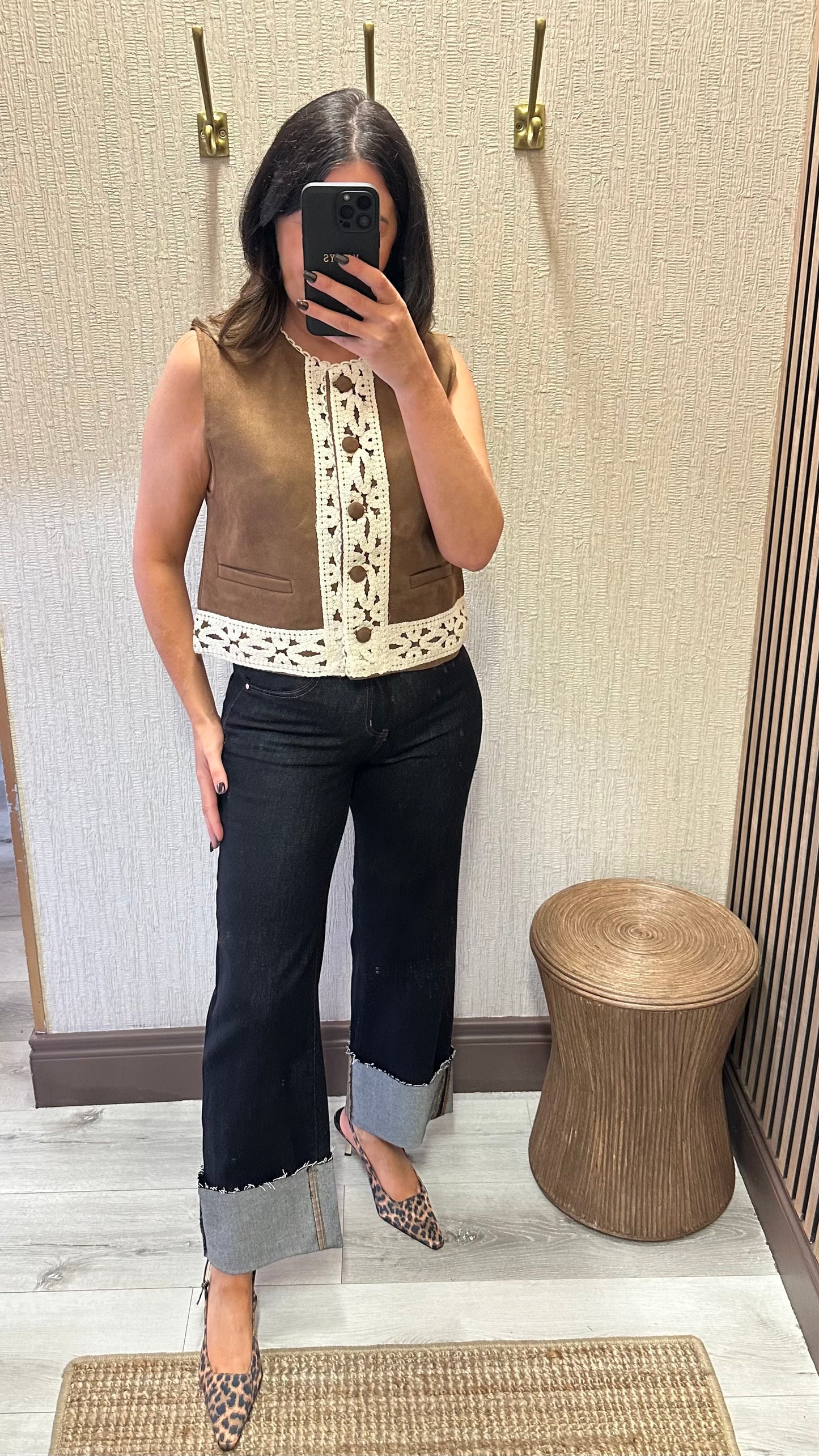 Brown Crochet Detail Waistcoat