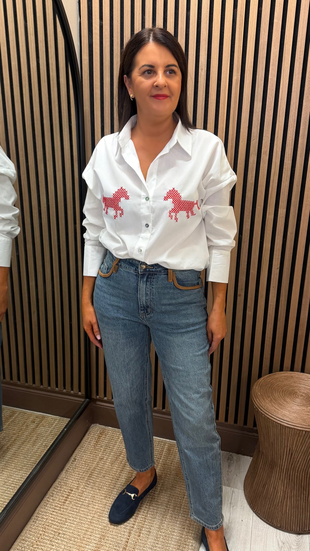 Mom Jeans-Suede Effect Contrast