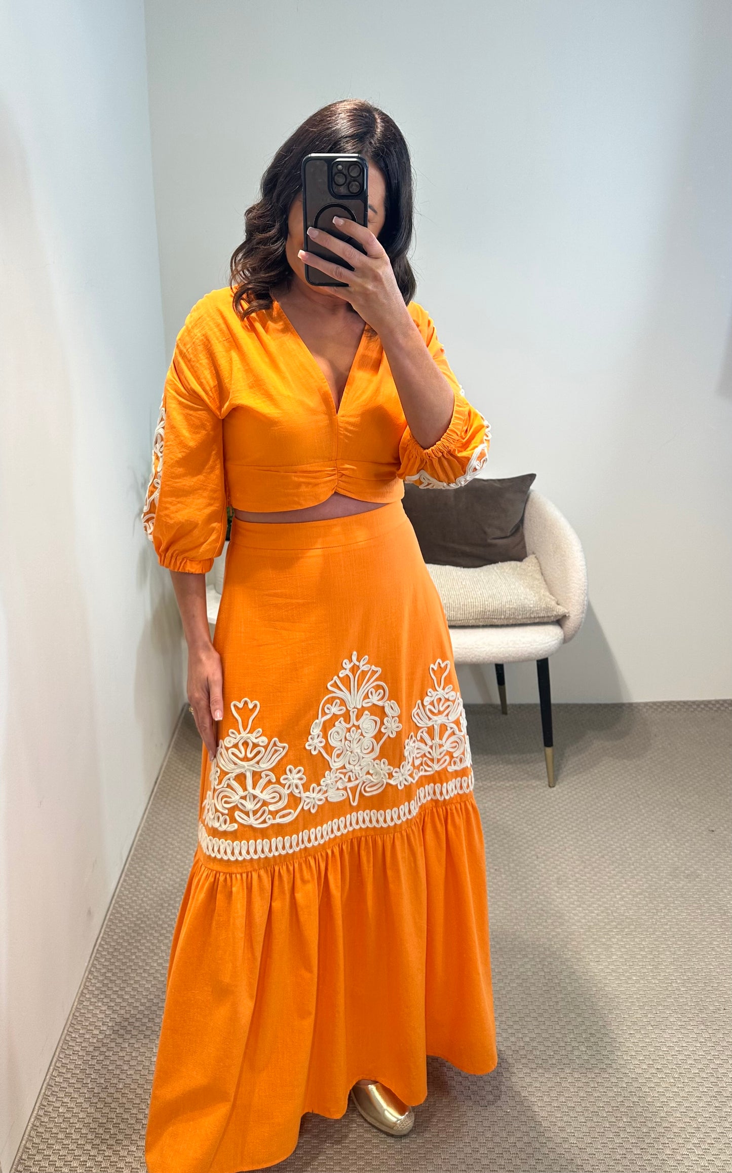 Orange Embroidered Top