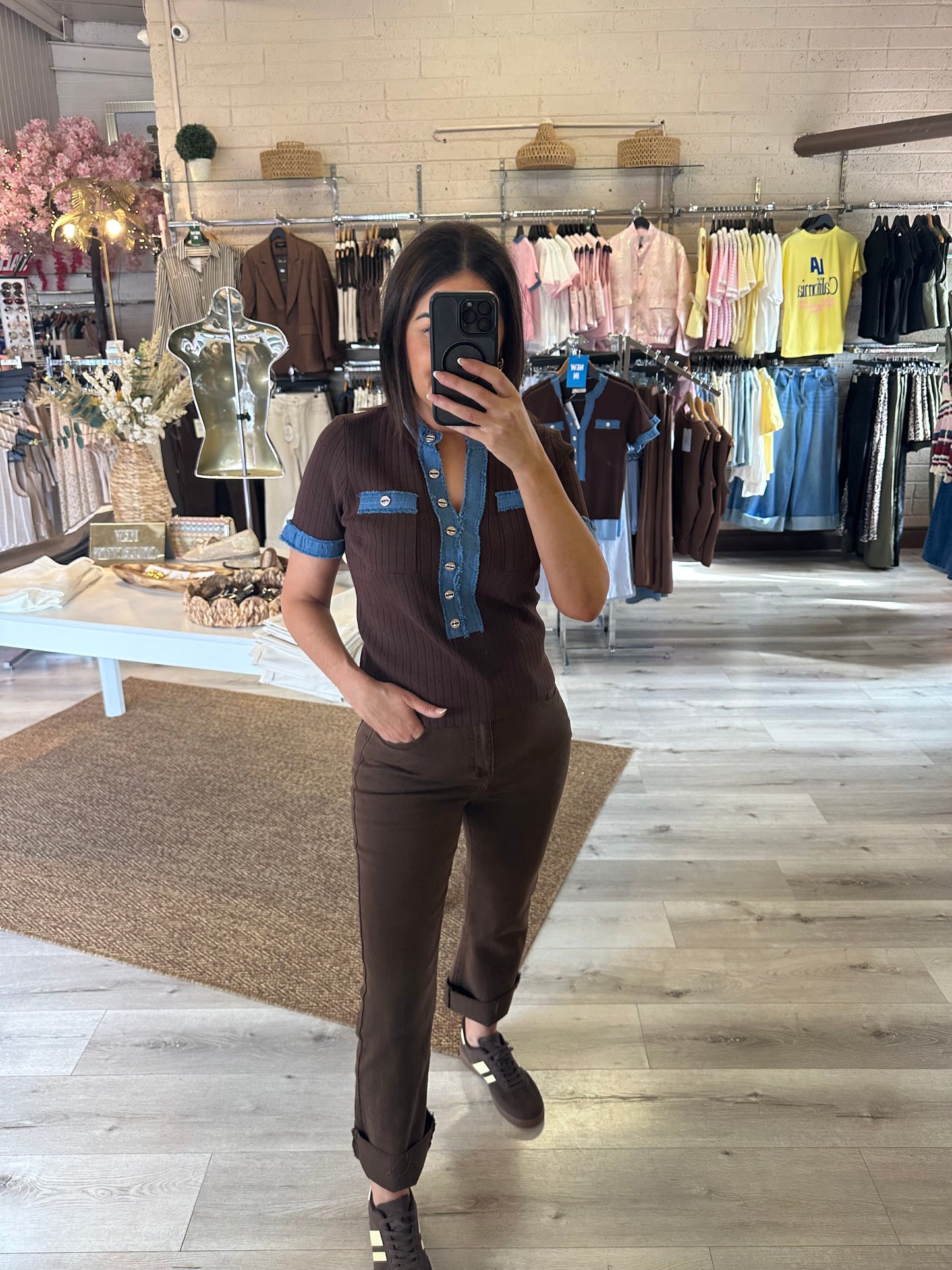 Brown & Denim Top