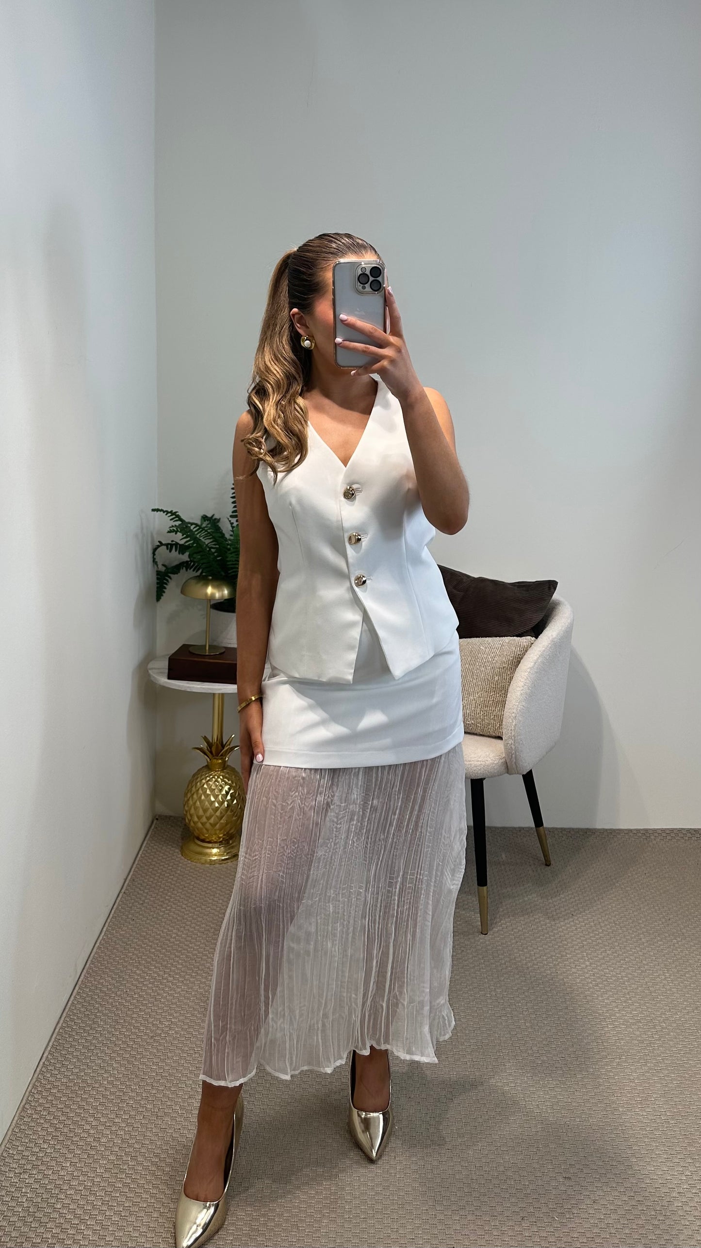 White Waistcoat Gold Buttons
