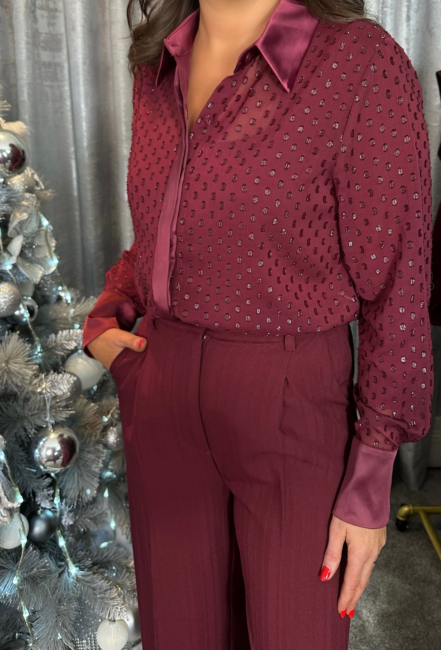 Burgundy Pinstripe Trousers