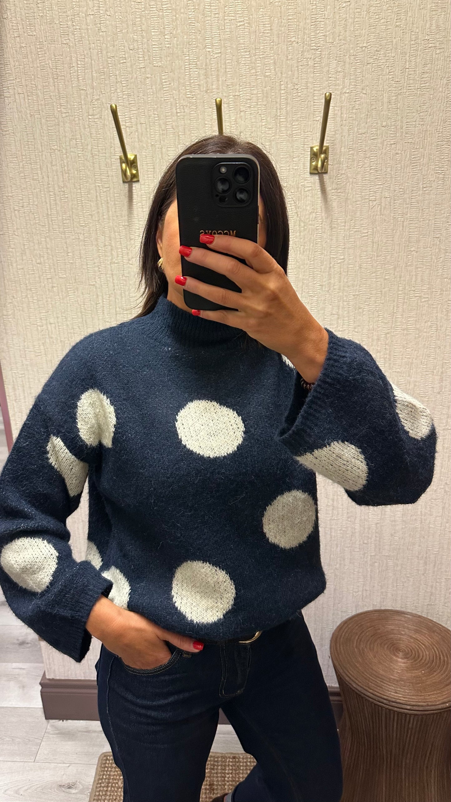 Navy Polka Dot Jumper- Highneck