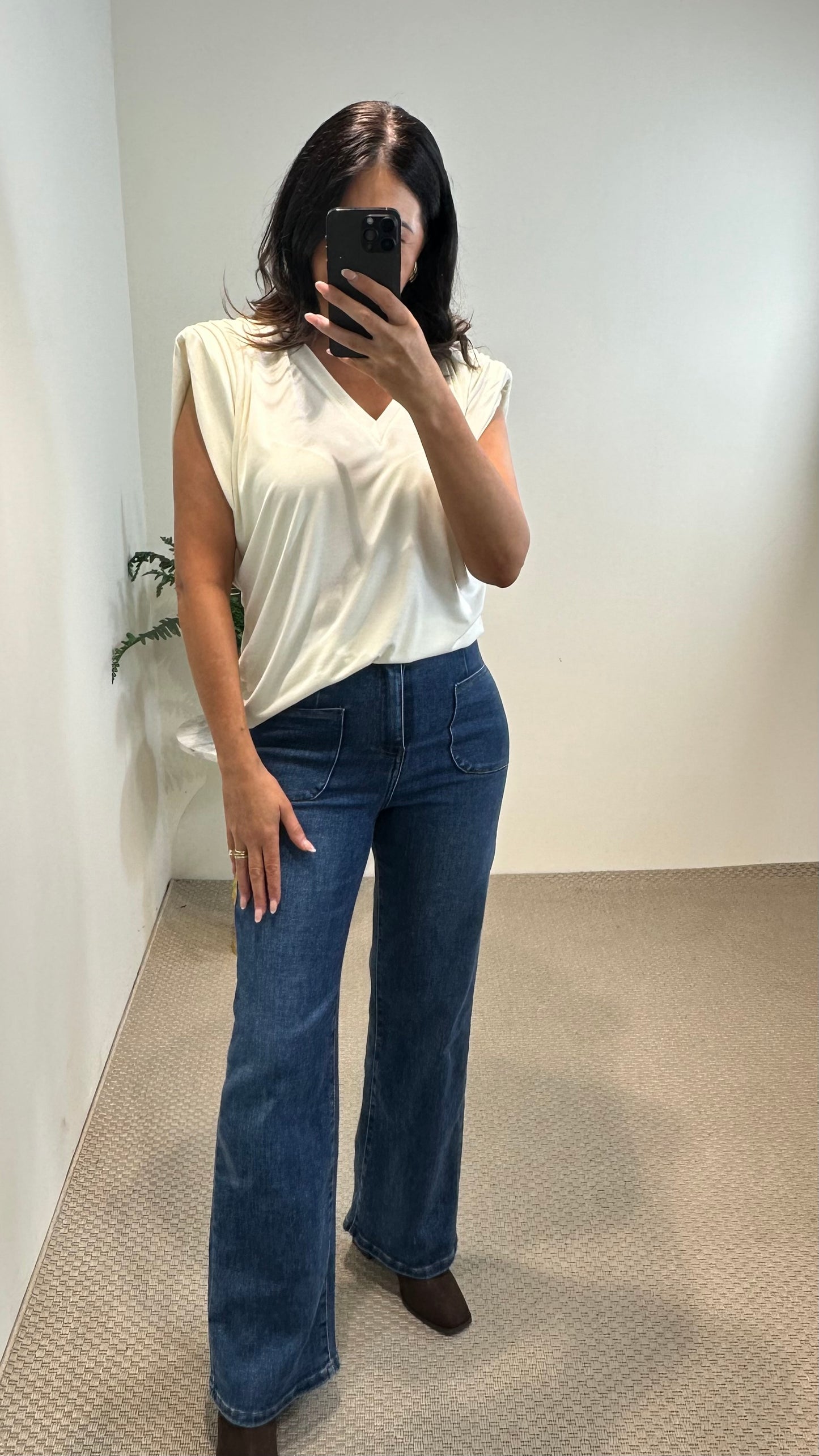 Cream V-Neck Top