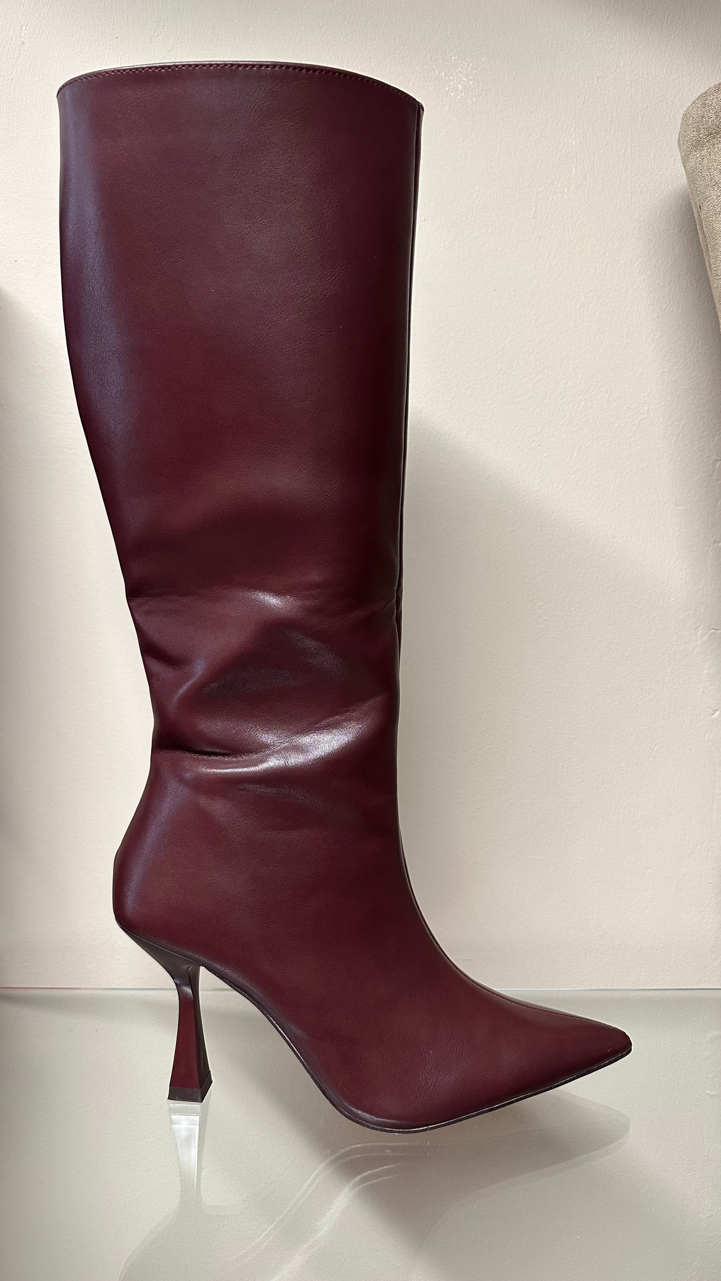 Wine Leatherette Knee High Boots