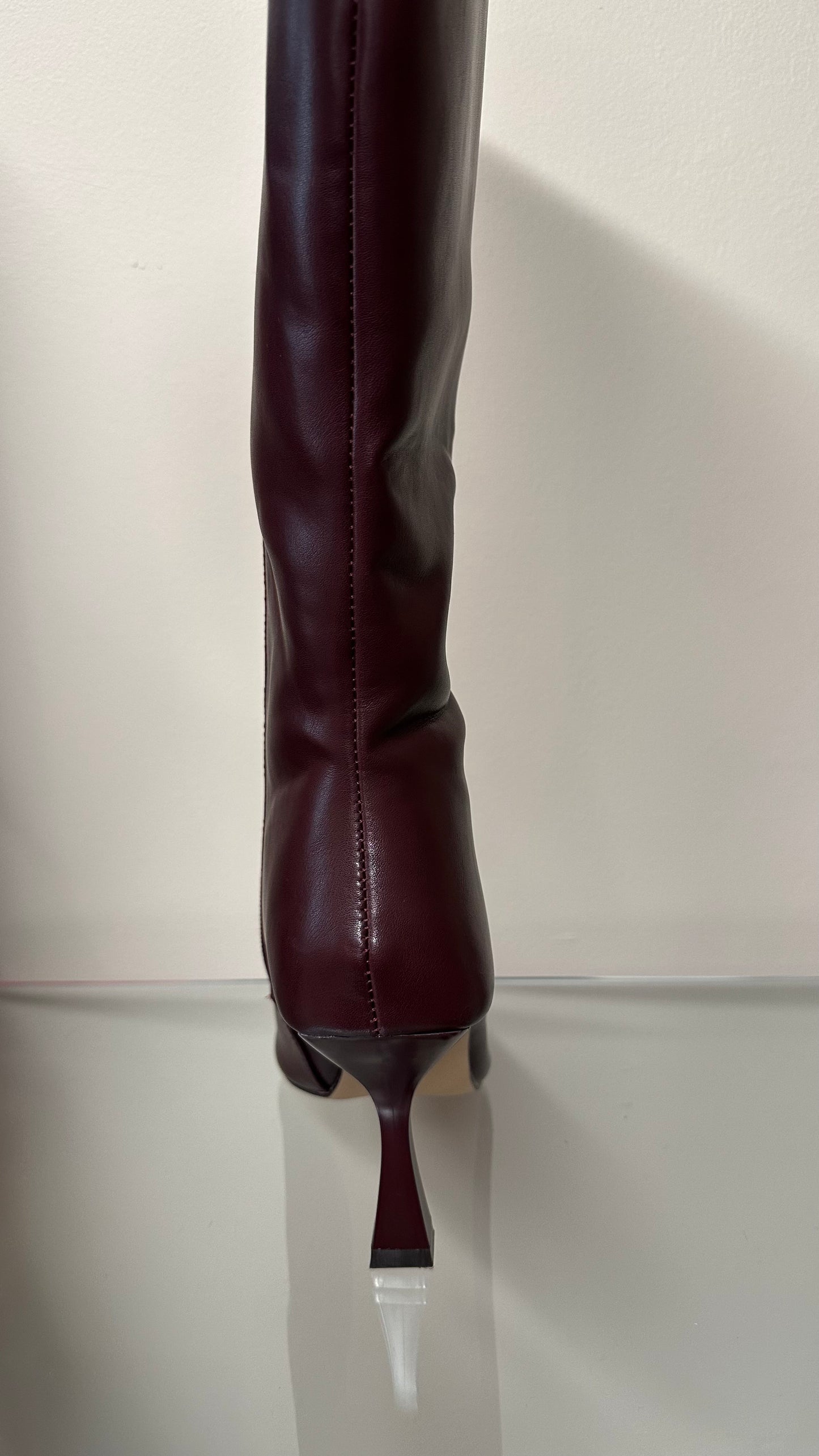 Wine Leatherette Knee High Boots