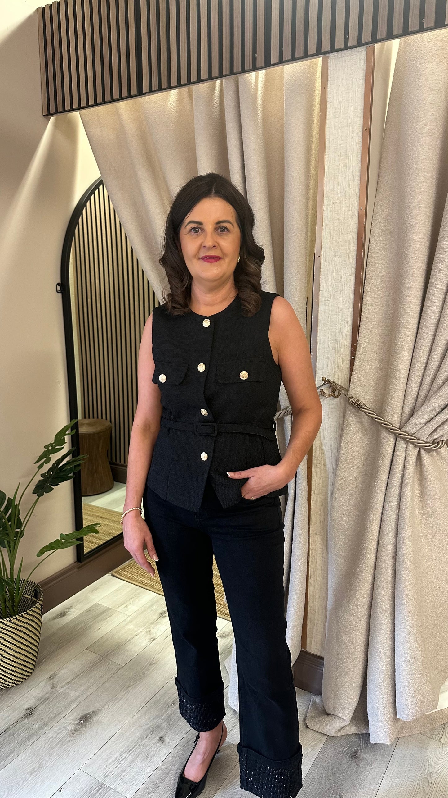 Black Turn-Up Jeans with Diamante