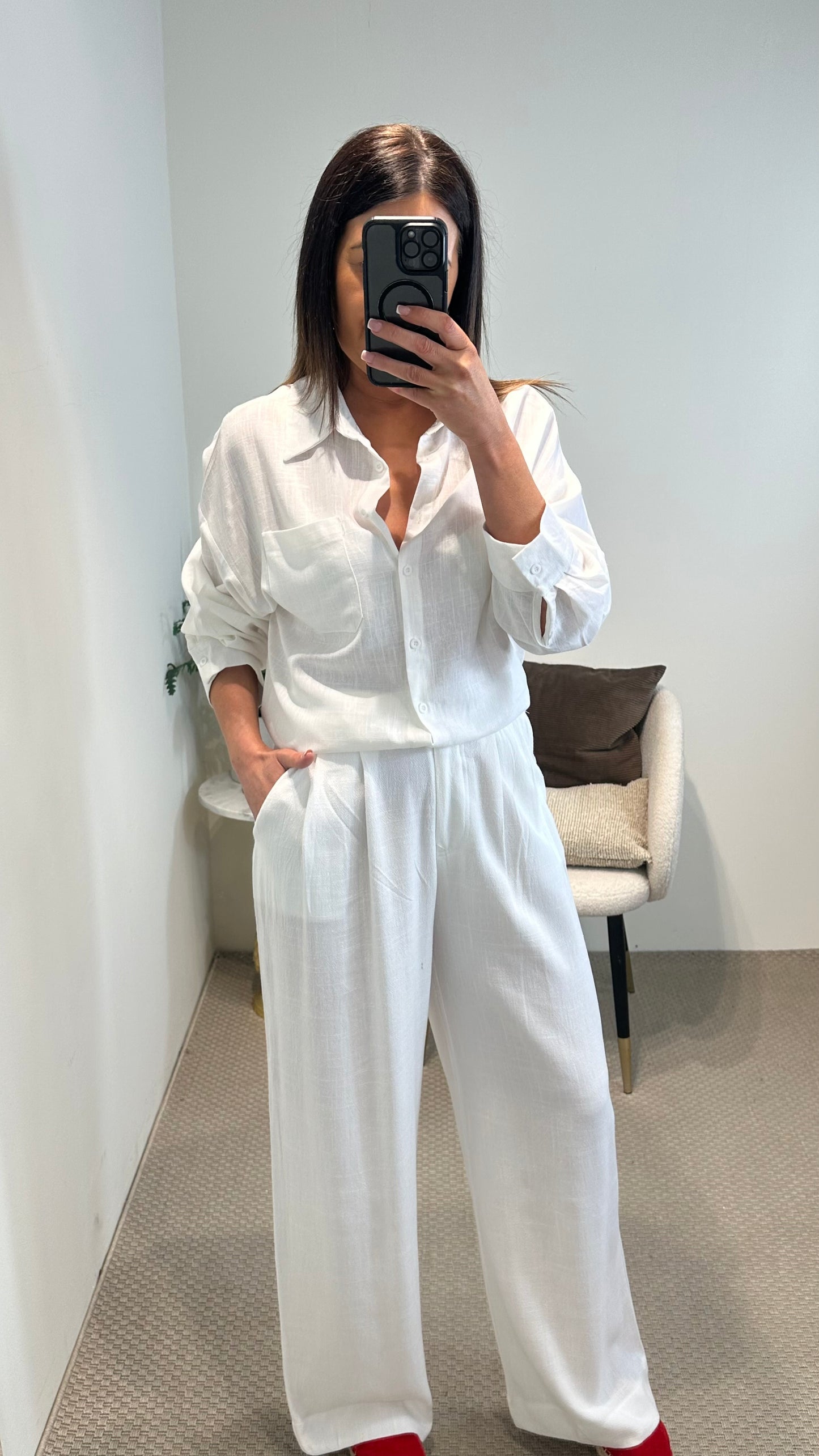 White Linen-Blend Trousers