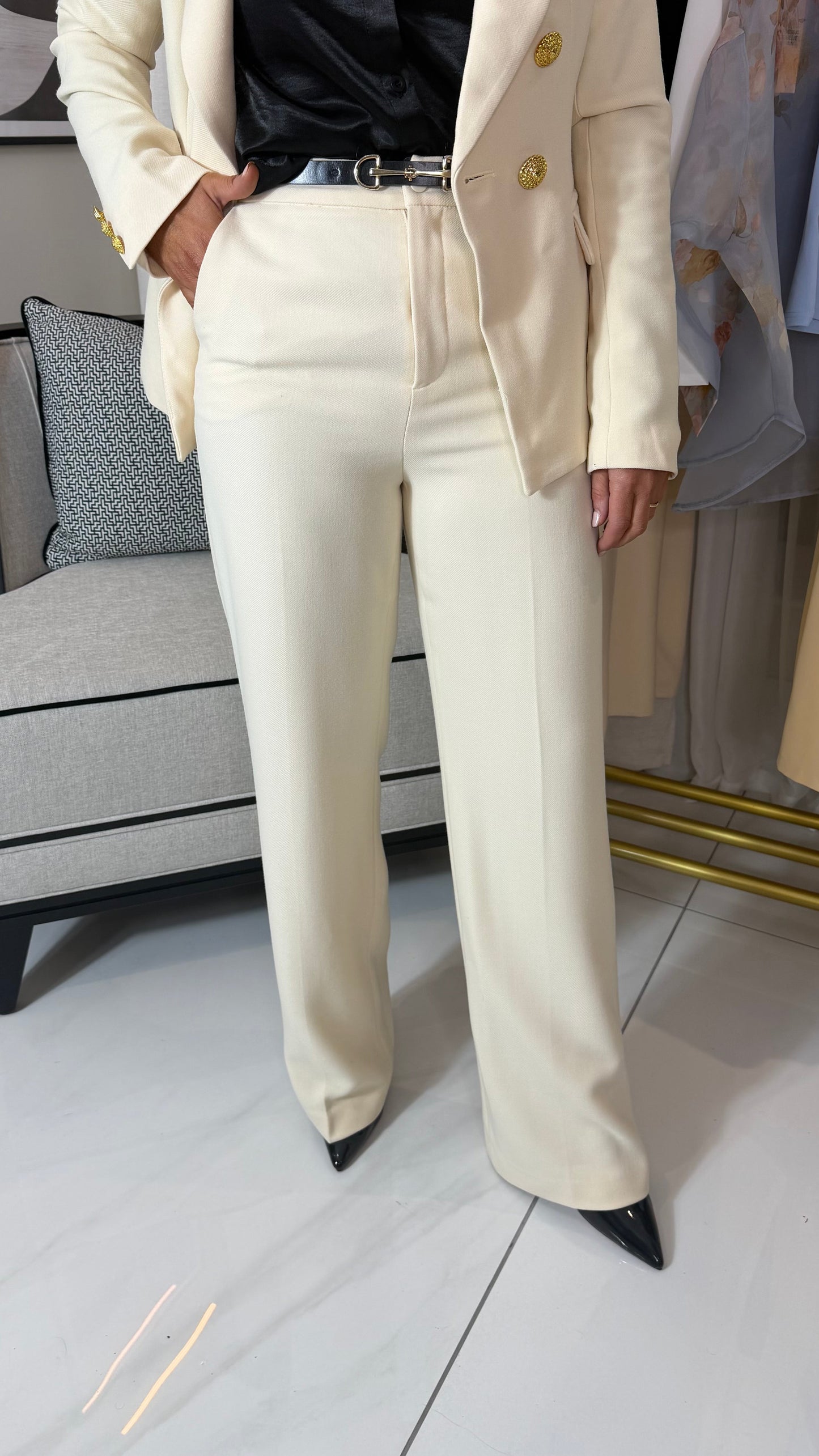 Sophie Cream Wide-Leg Trousers