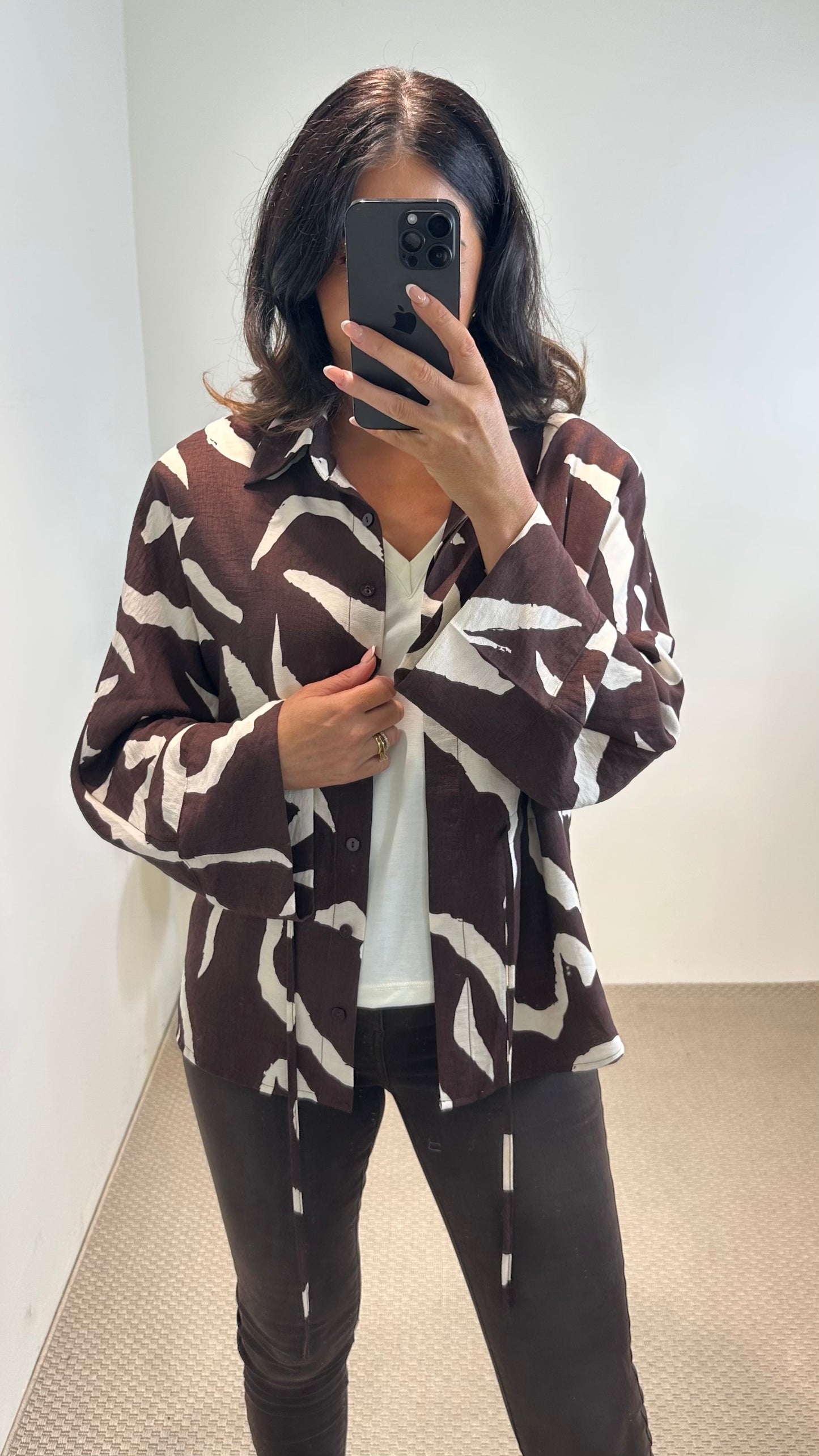 Brown & Cream Abstract Top