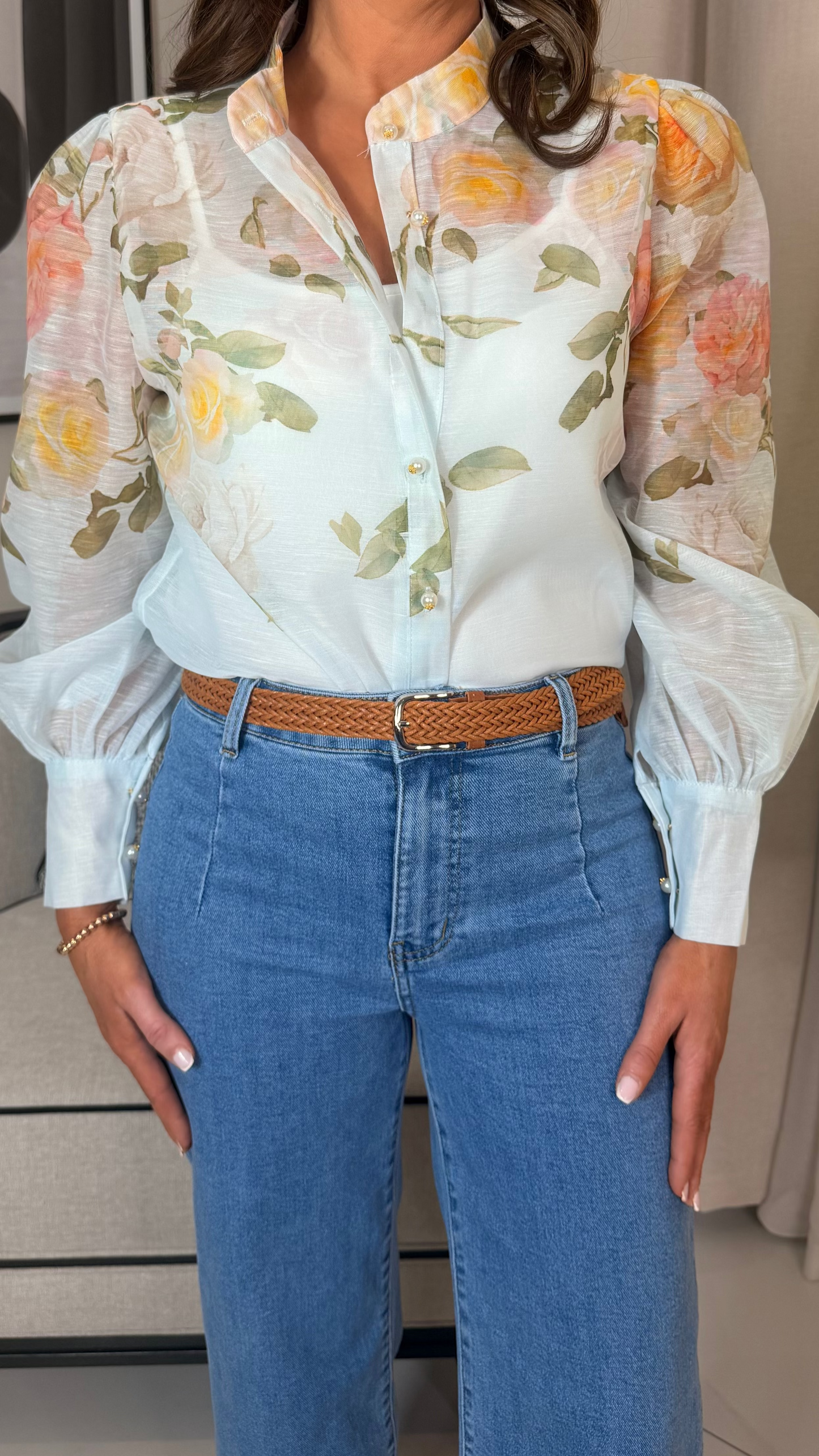 Floral Blouse with Pearl Detail