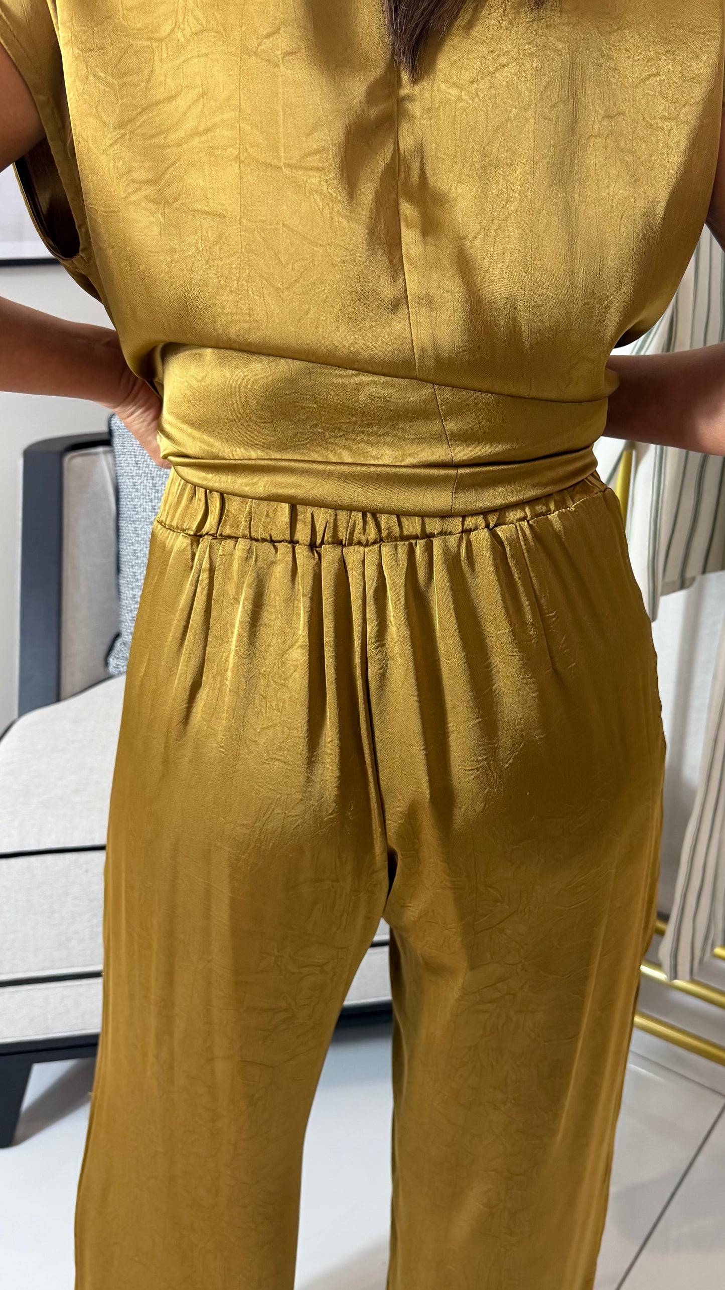 Golden Khaki Satin Trousers
