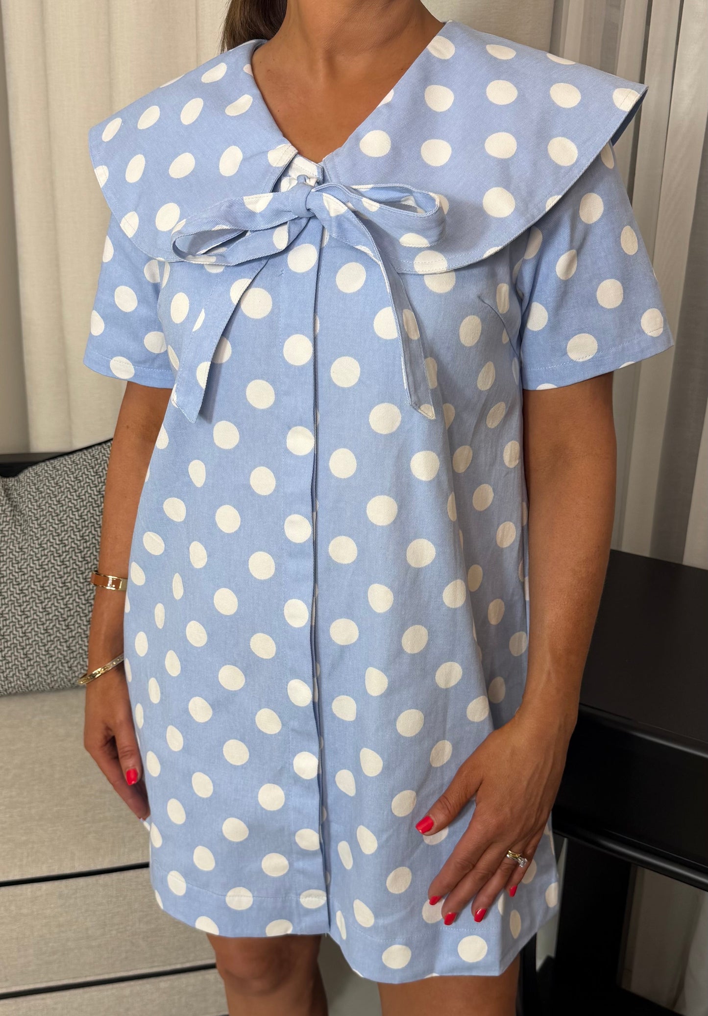 Blue & White Polka Dot Mini Dress